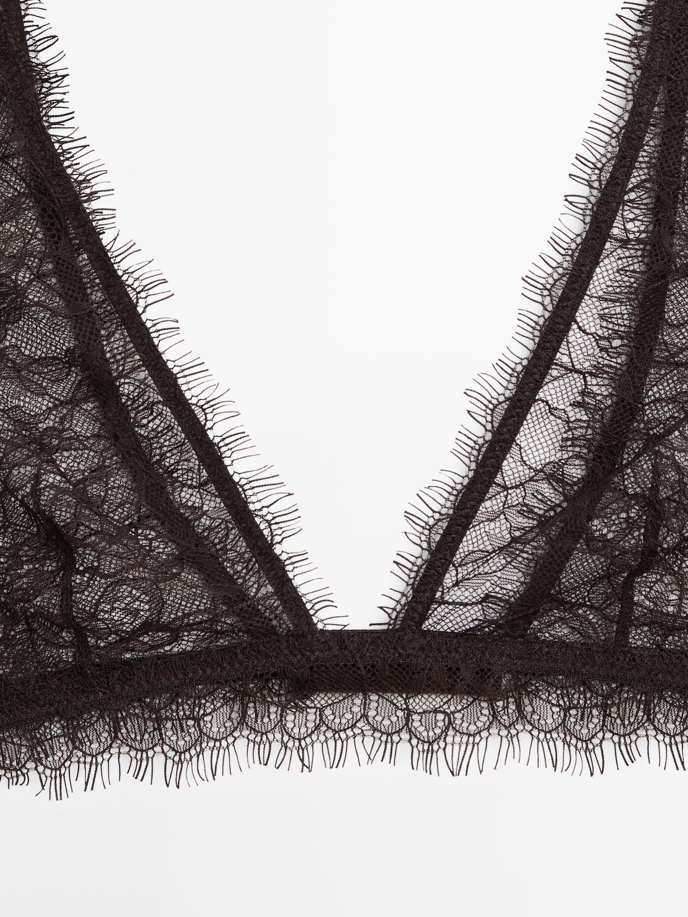 Lace bralette with floral detail — BROWN