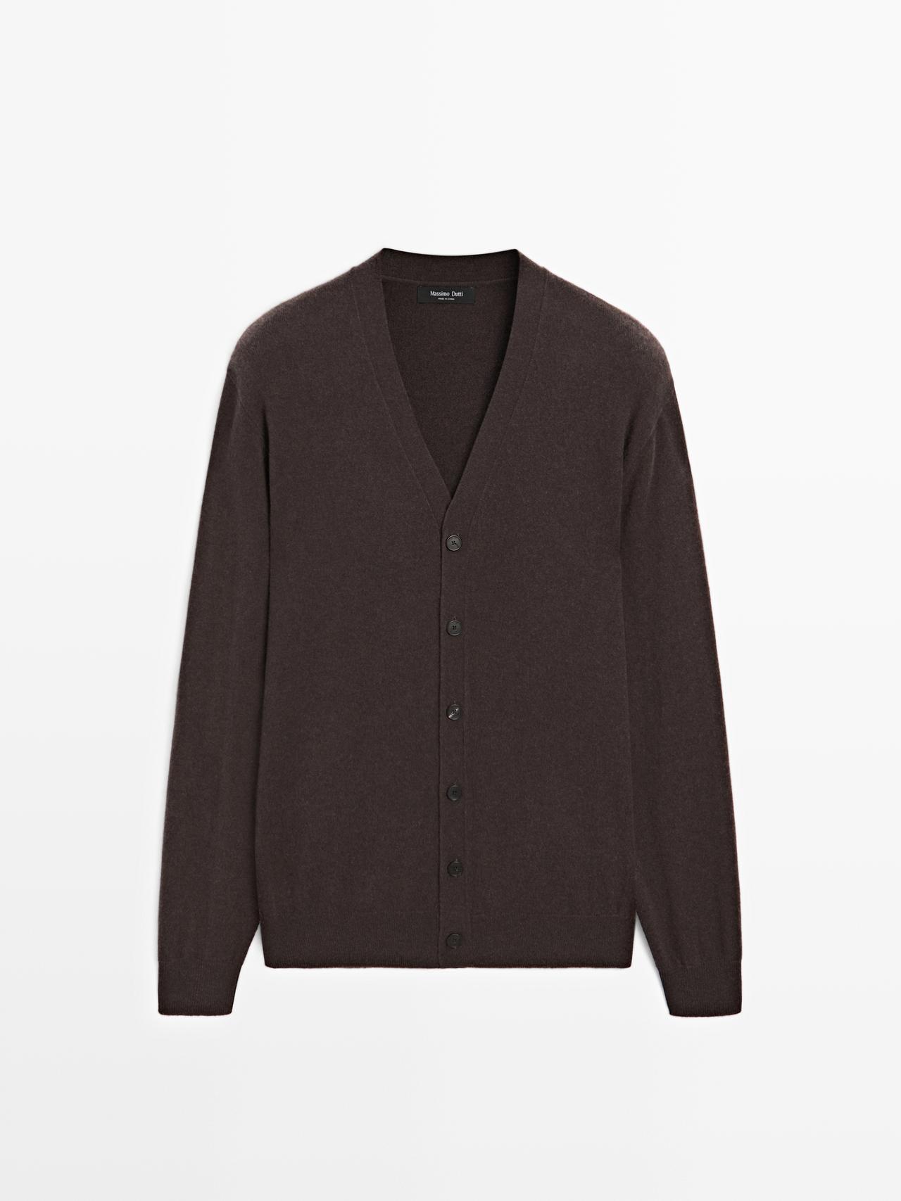 Massimo Dutti - Herre - Strikket Cardigan I Uldblanding Med V-Udskæring - Chokolade - Xl