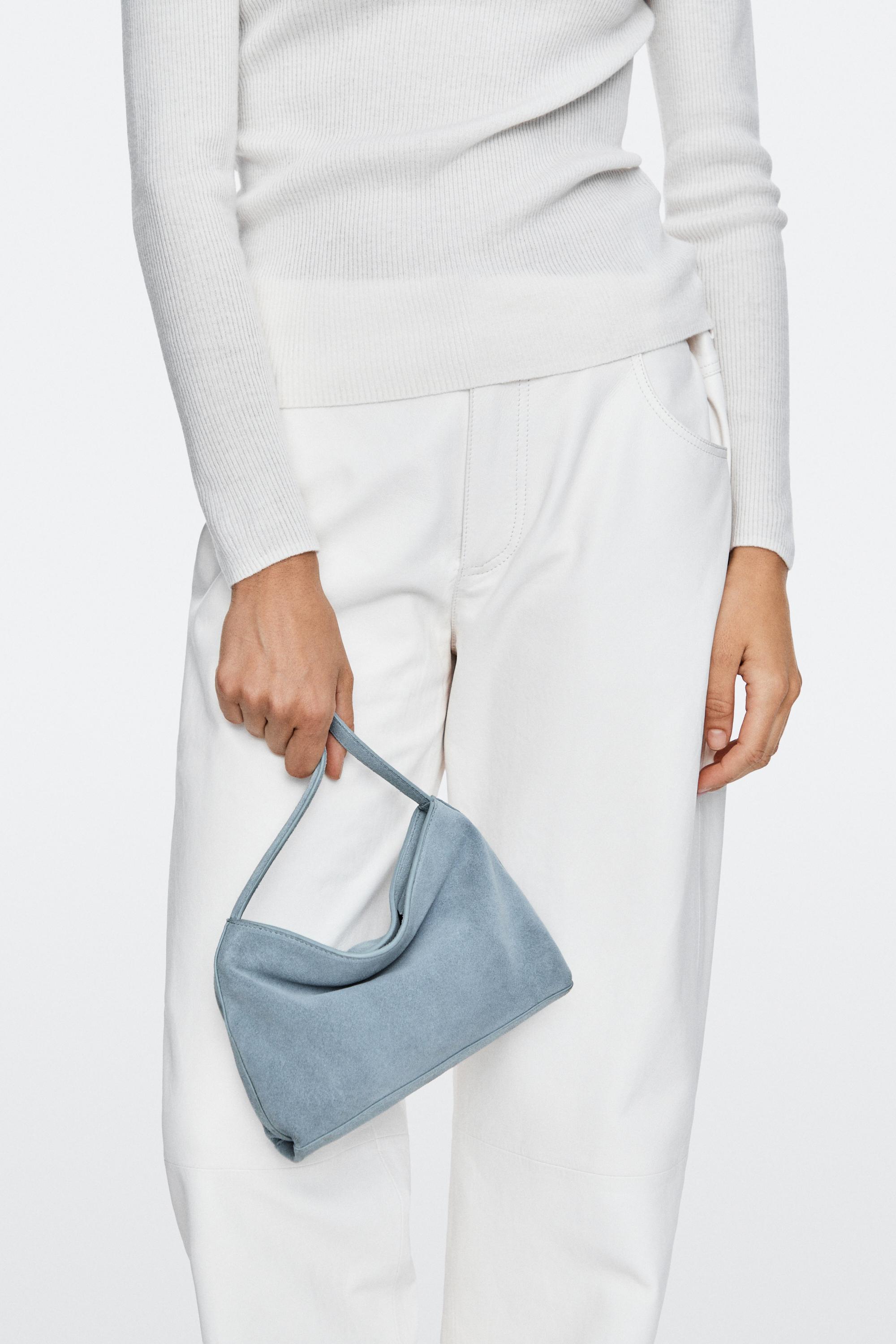 Split suede leather shoulder bag — Light blue