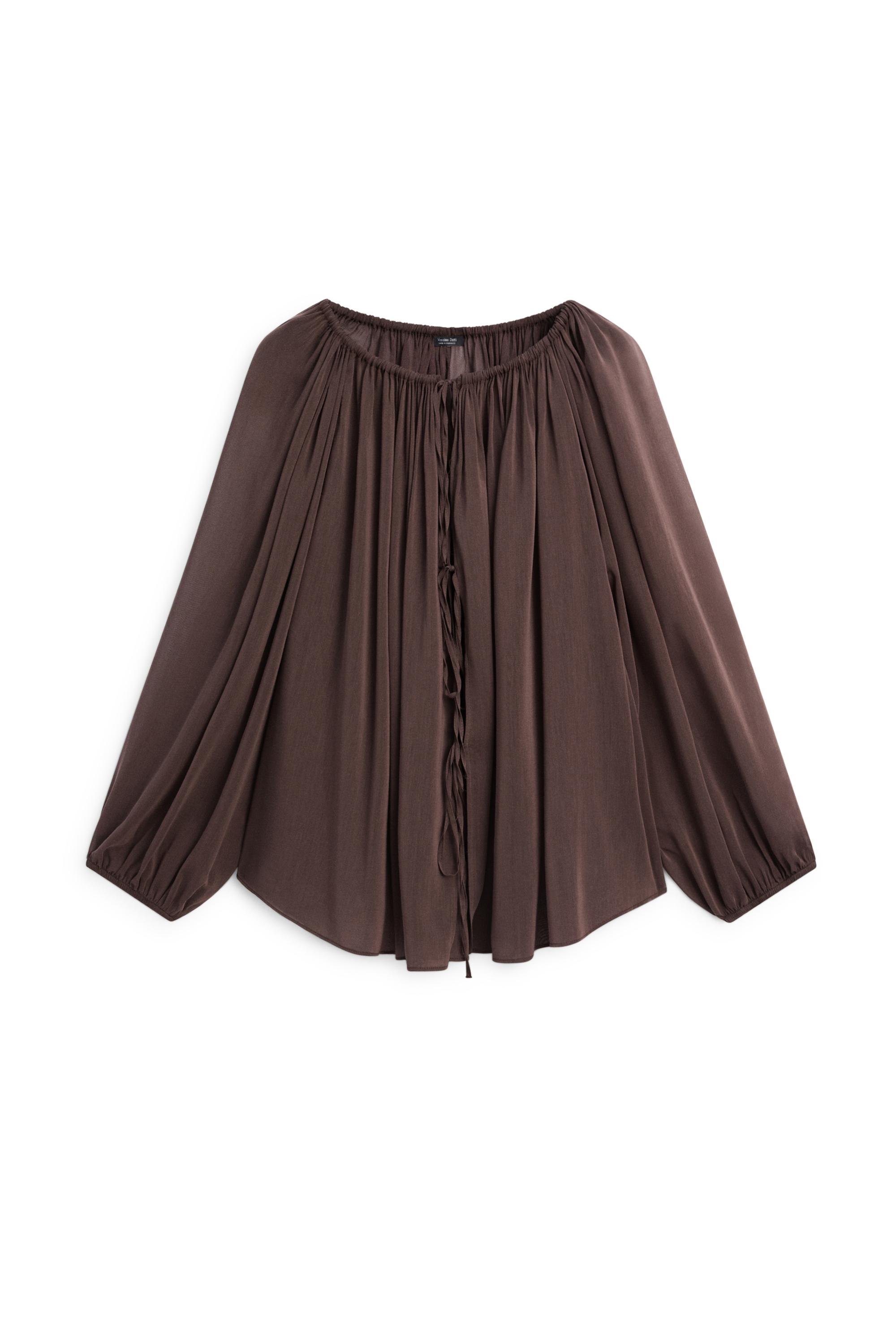 Flowing shirt with gathered details — BROWN