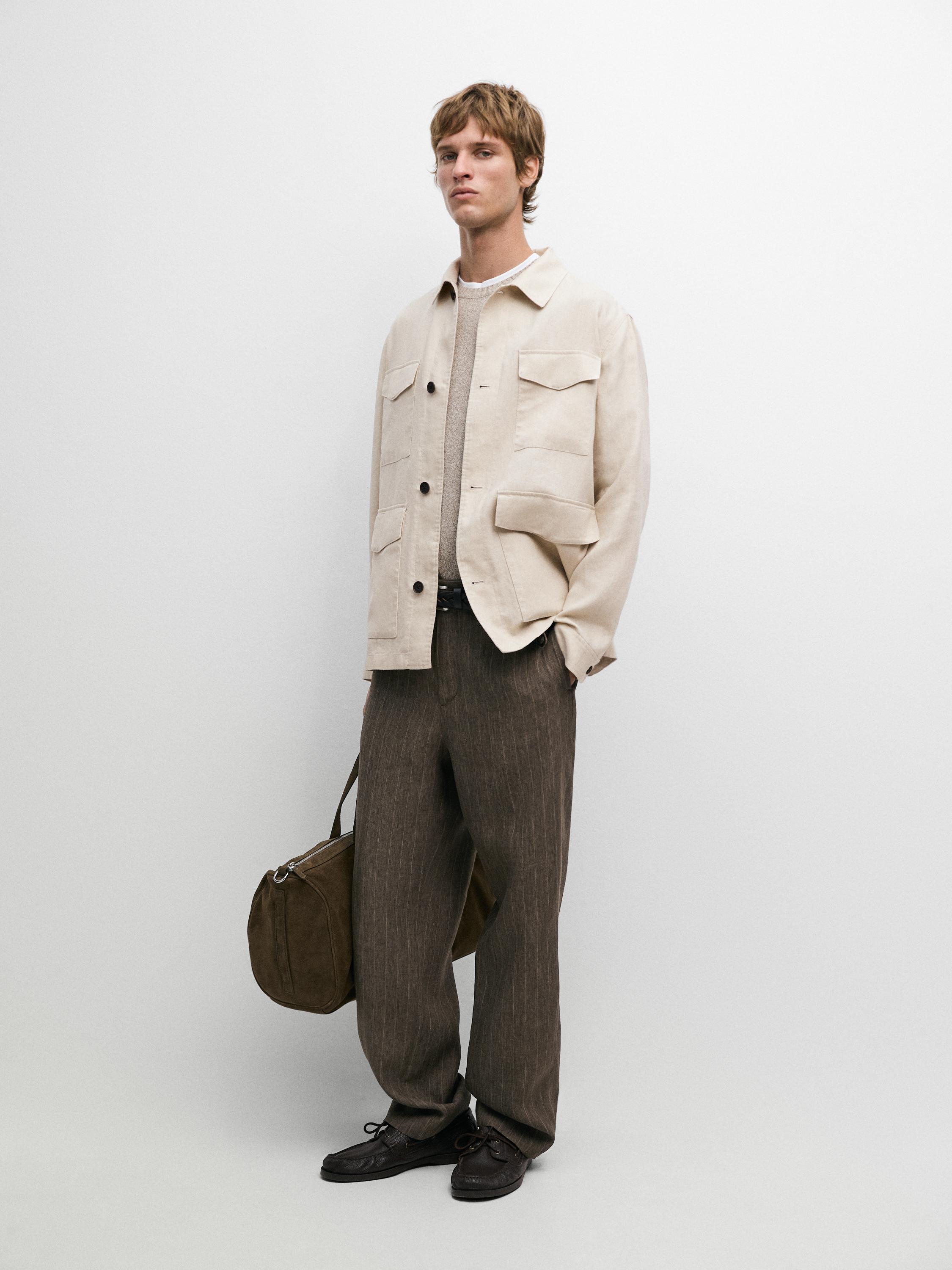 Lightweight linen jacket with pockets — STONE