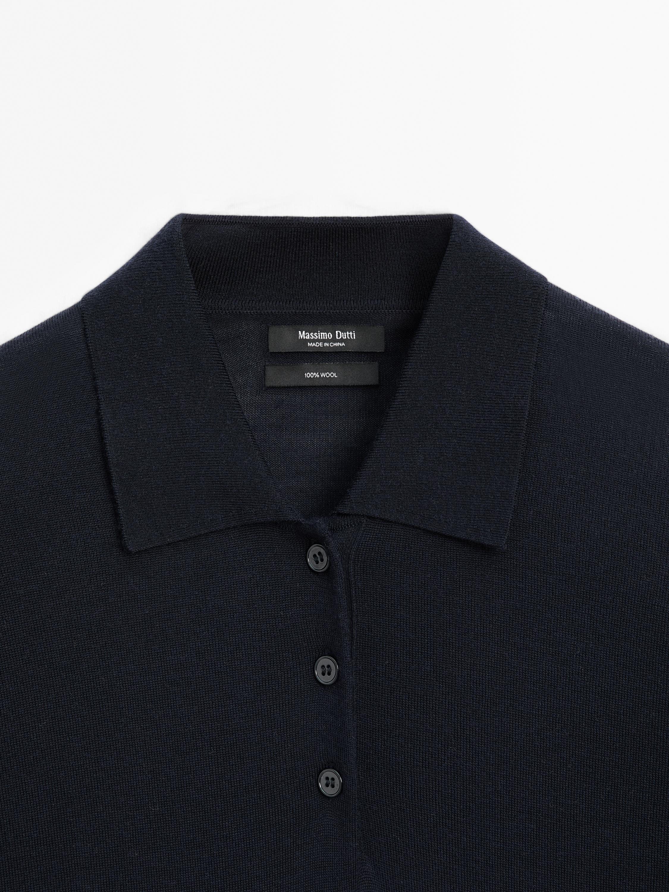 100% wool polo collar sweater with buttons