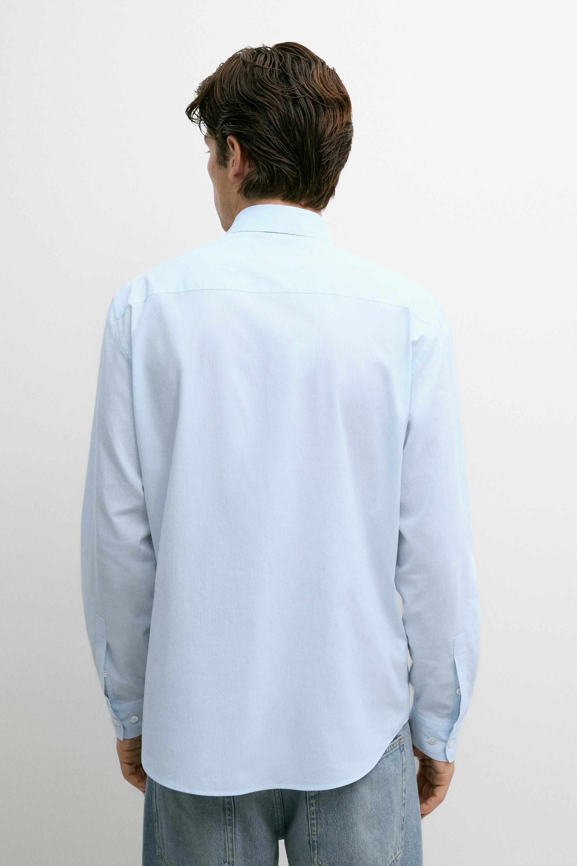 100% Cotton Pinstriped Shirt — SKY BLUE