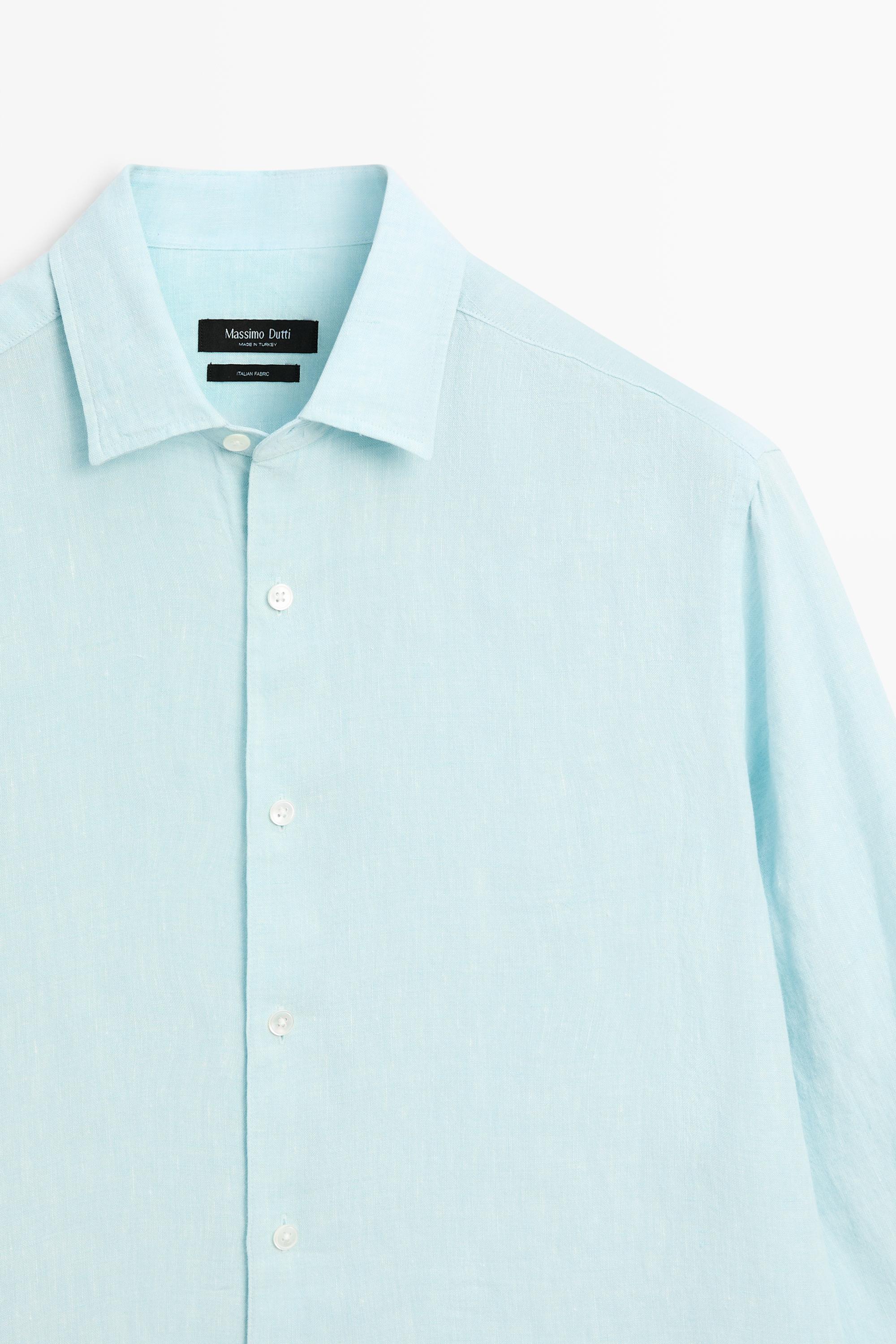 100% linen regular fit shirt — TURQUOISE
