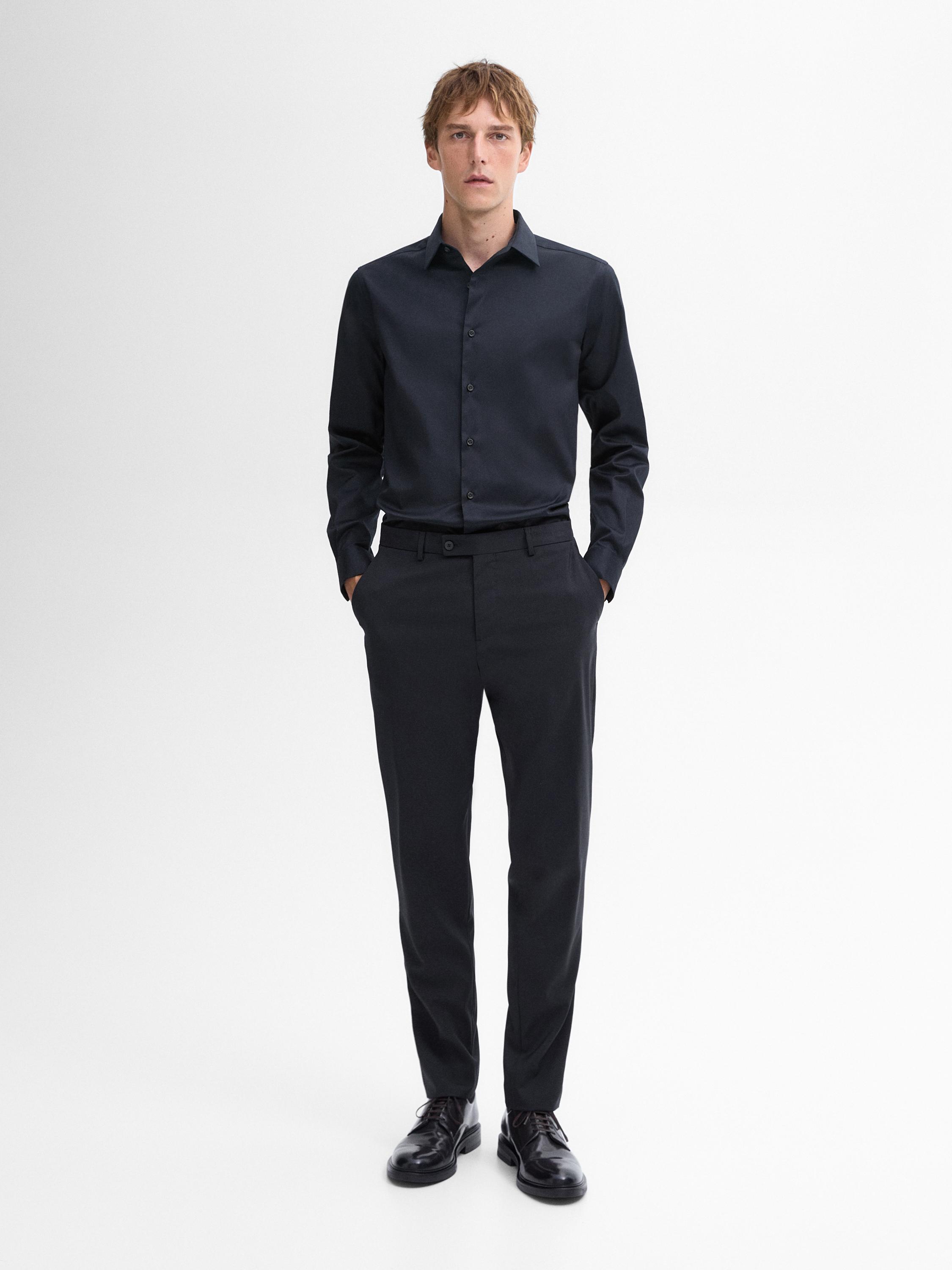 Camisa sarga algodon stretch slim fit Azul Marino Negro Blanco Kaki Oscuro Camisas Massimo Dutti