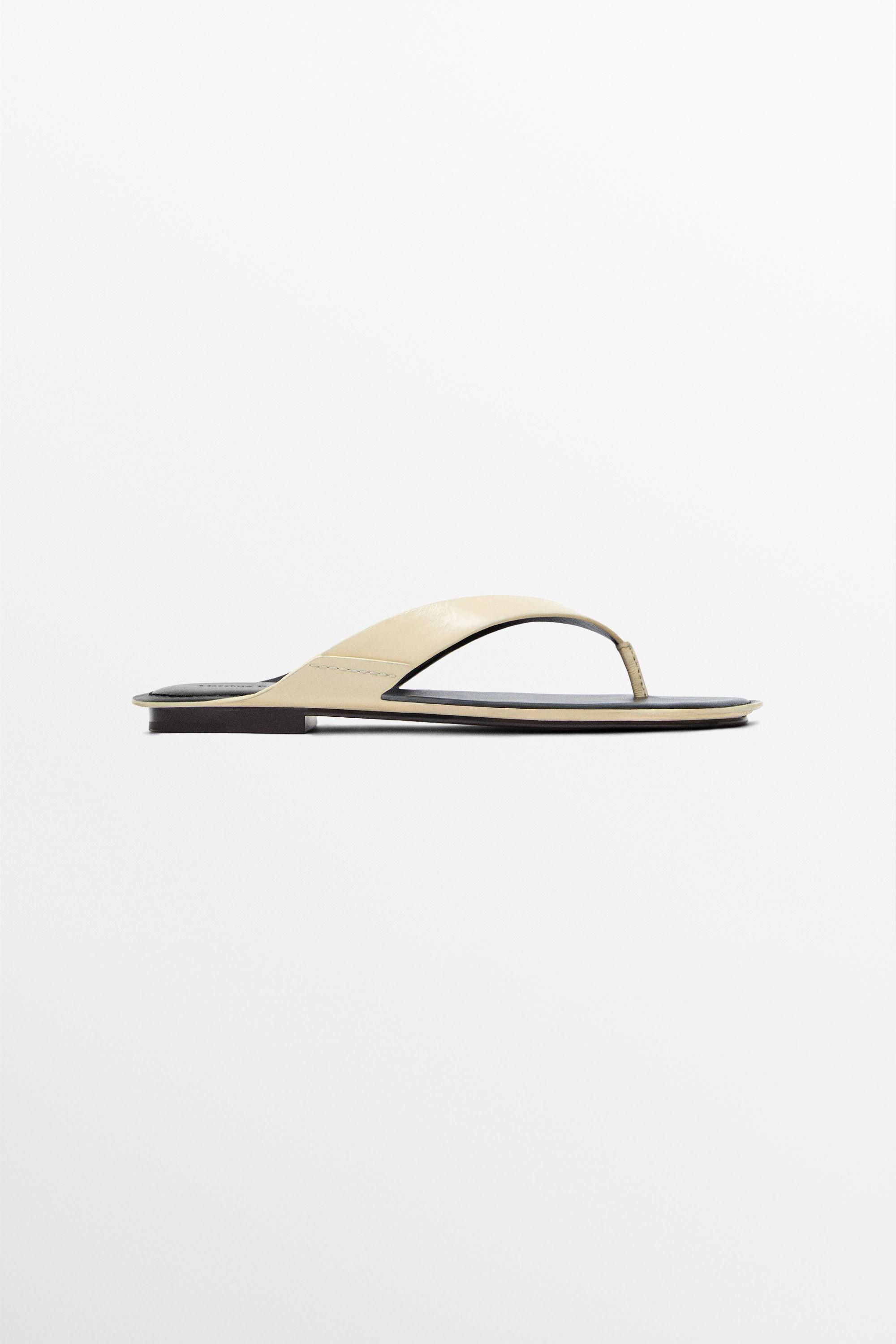 Flat leather sandals — CREAM