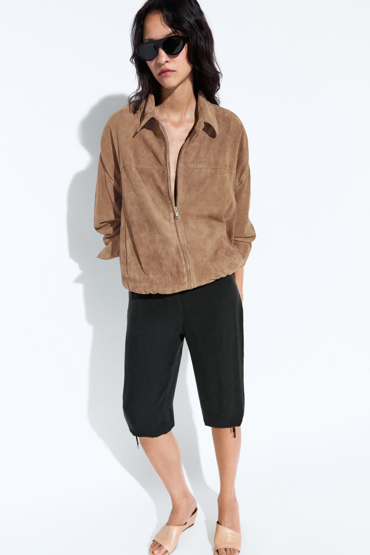 Suede leather bomber jacket — TAUPE GREY