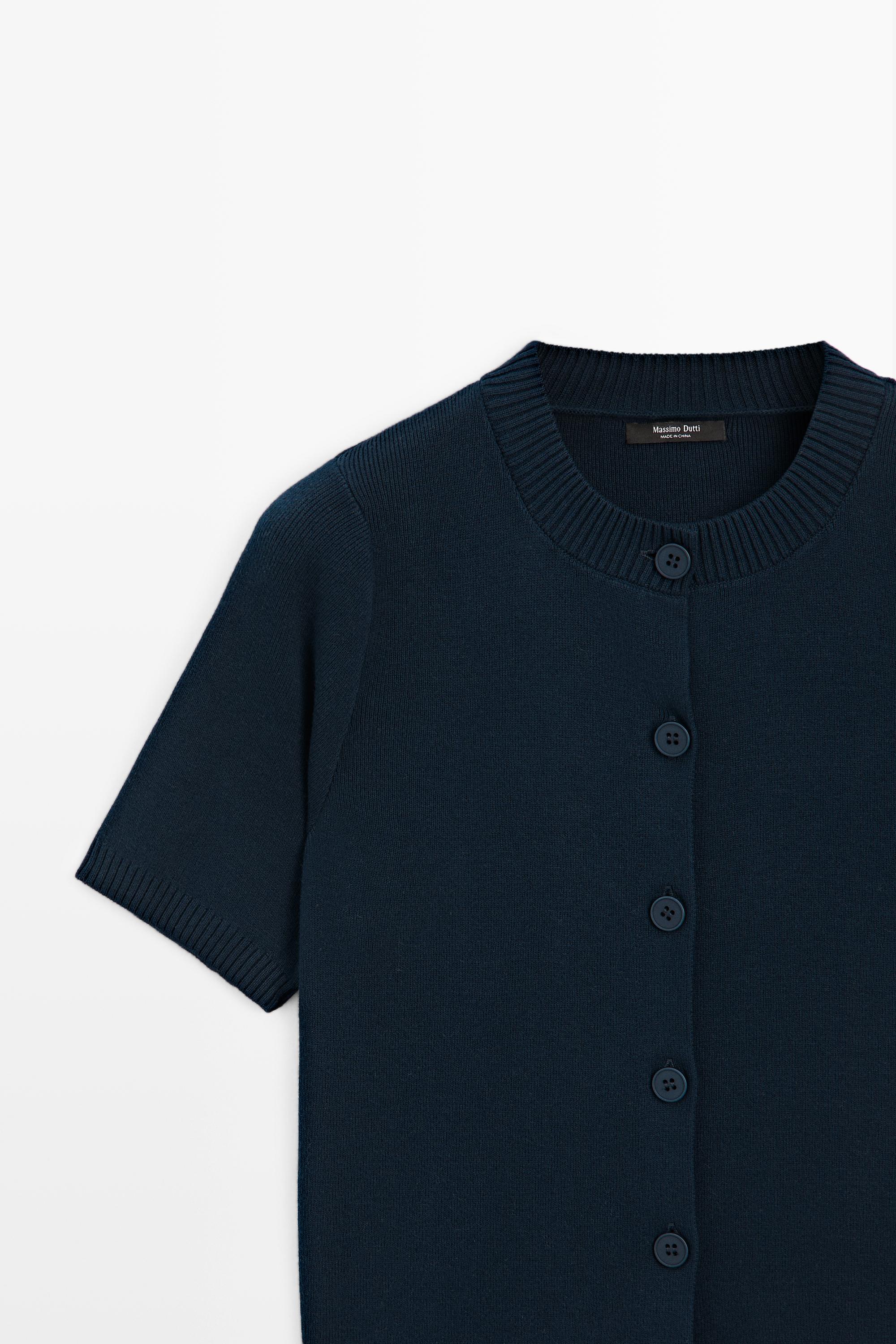 100% Cotton Short Sleeve Cardigan — NAVY BLUE