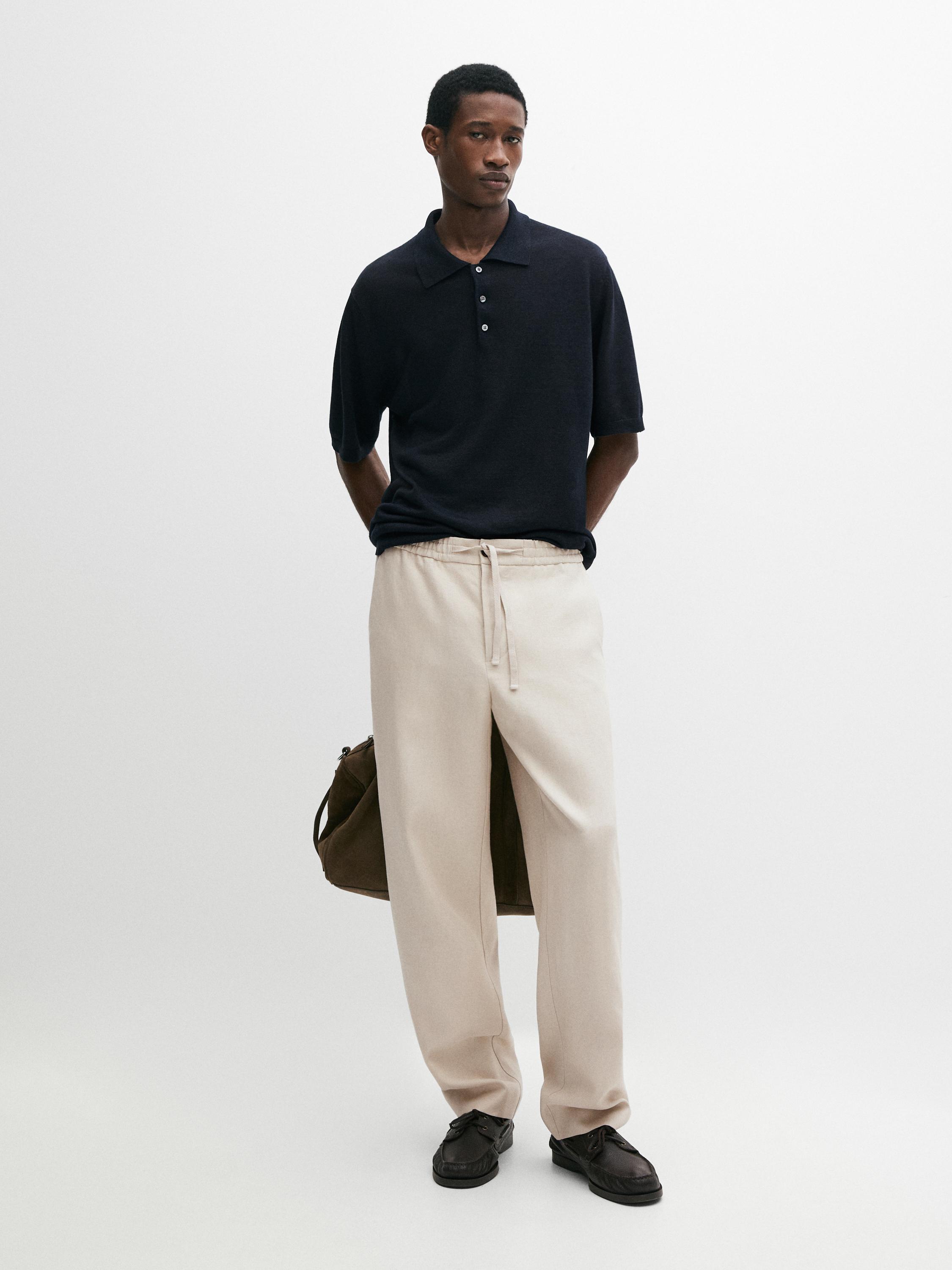 Linen knit polo sweater — NAVY BLUE