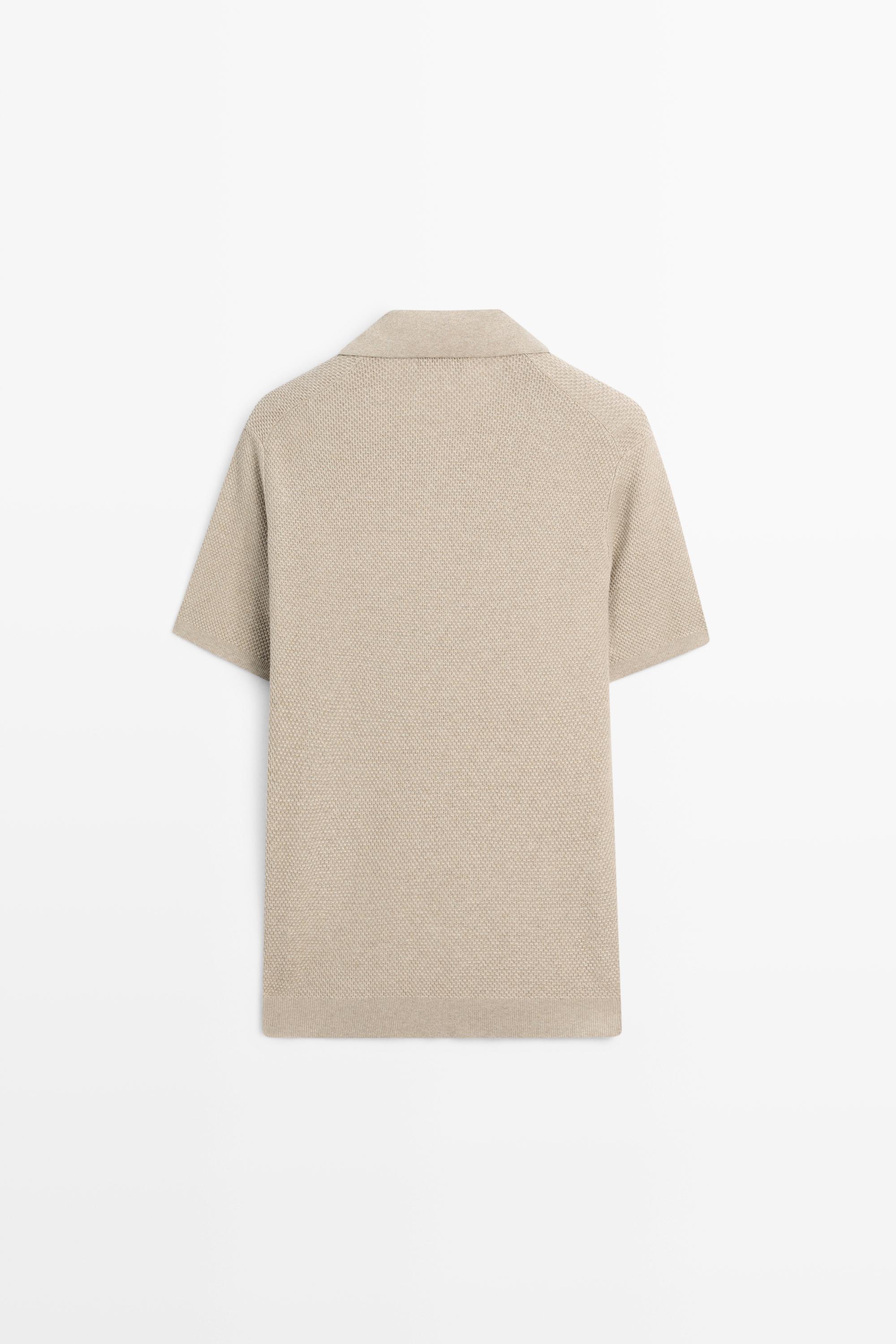 Cotton blend knit V-neck polo shirt — Washed