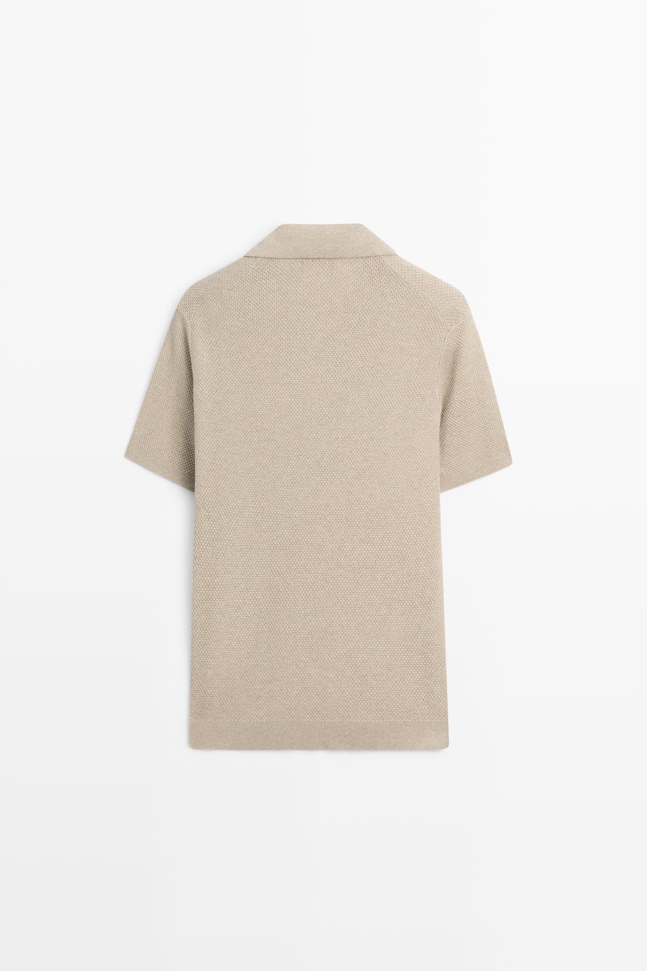 Cotton blend knit V-neck polo shirt — Washed