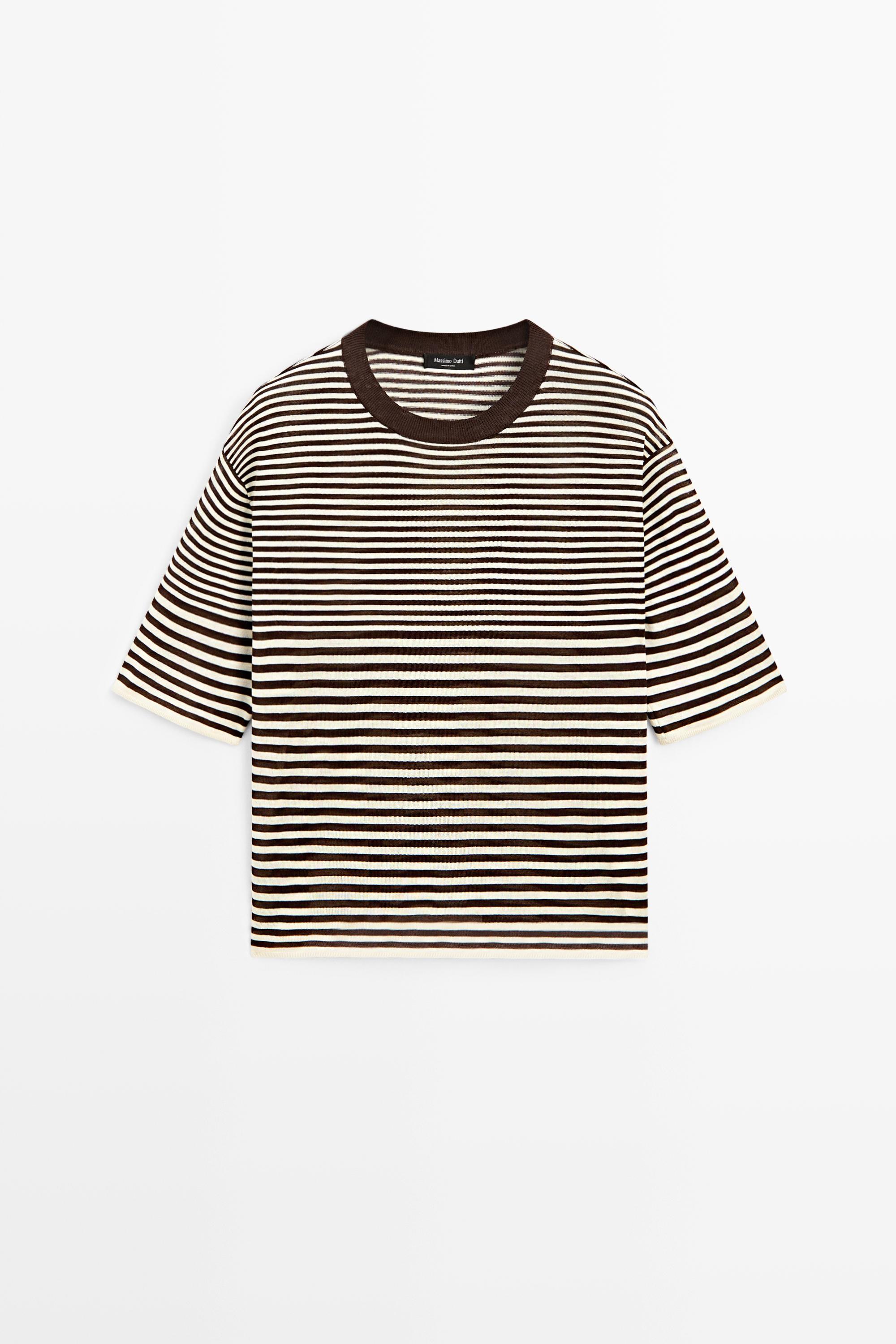 Massimo Dutti %100 pamuk çizgili kısa kollu t-shirt görsel 2