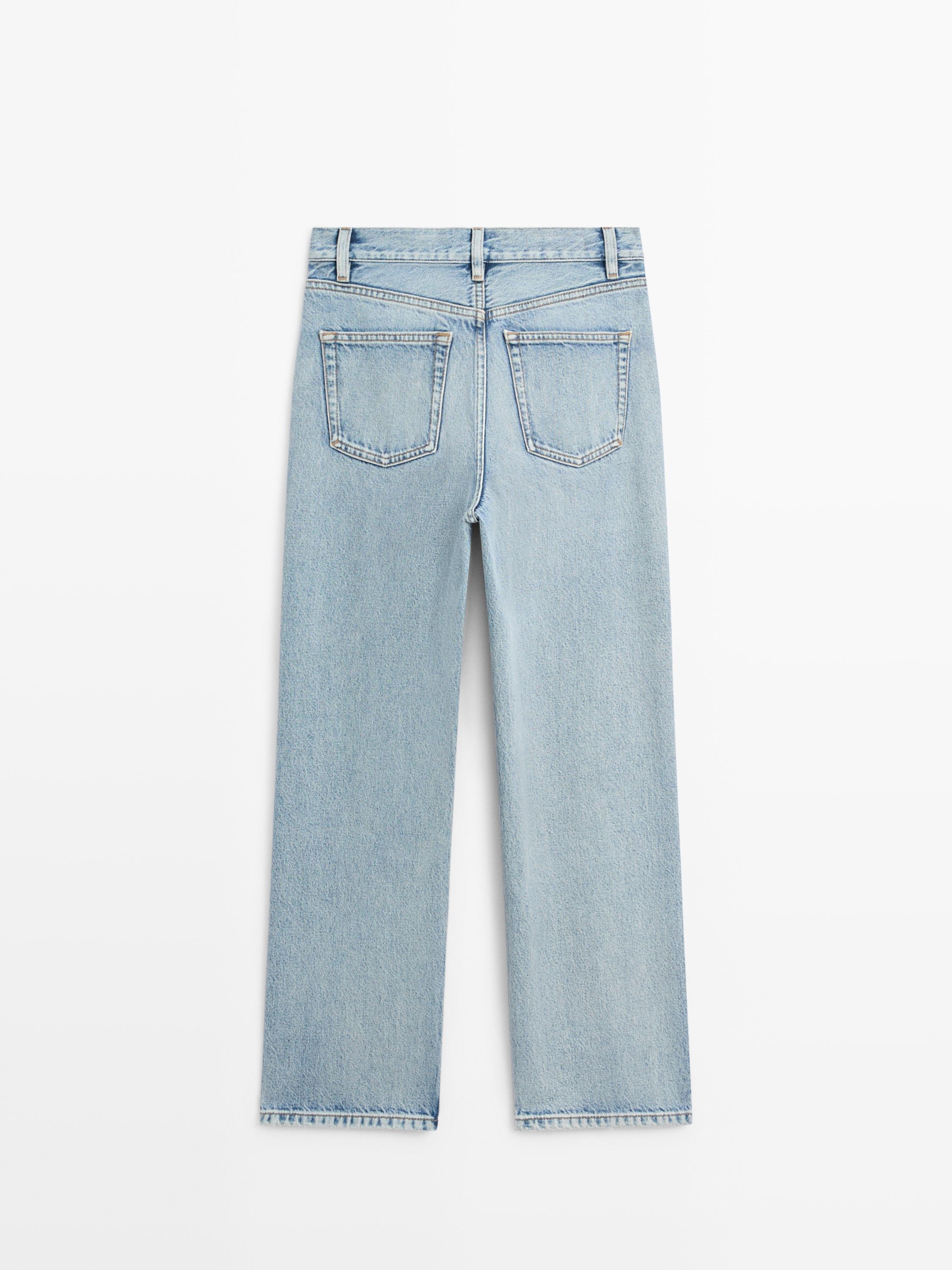 Straight-leg high-waist jeans — Light Blue