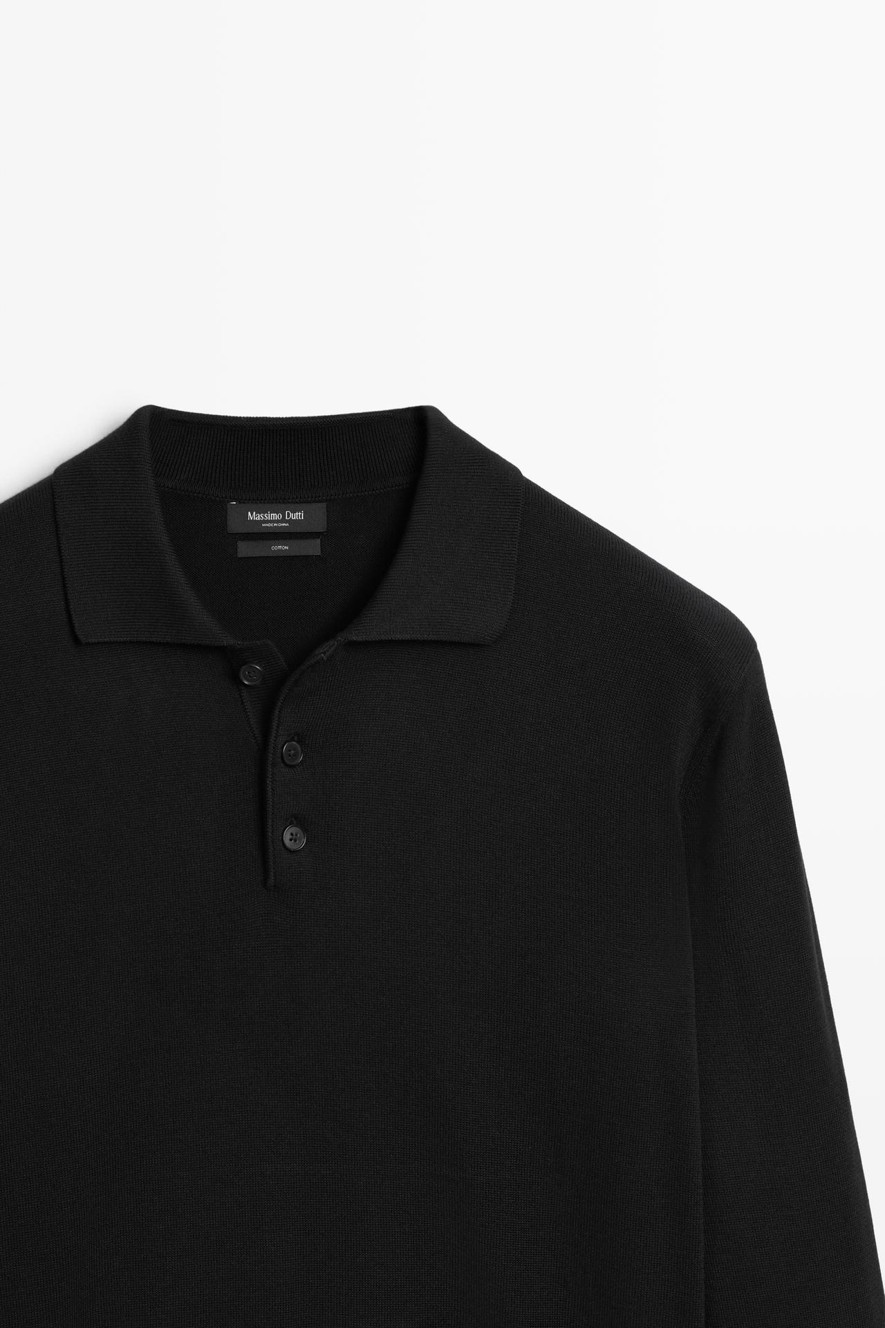 100% cotton knit polo sweater — BLACK