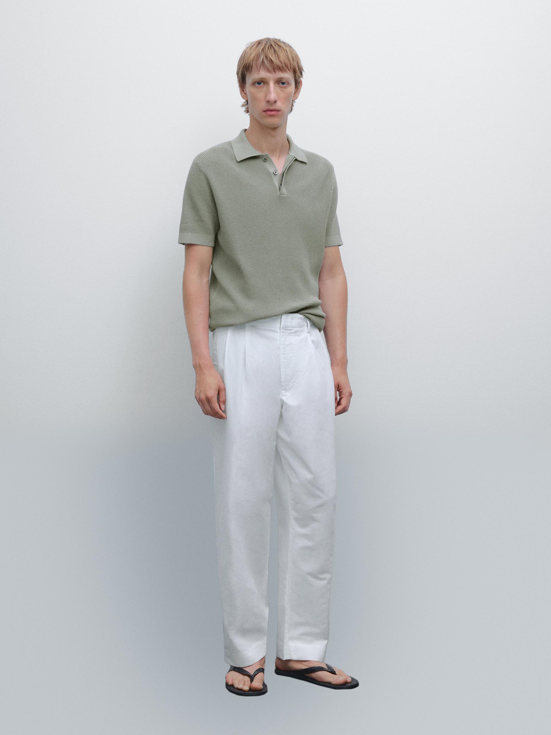 Polo Punto Estructura Algodón - Perla/Beige - L - Massimo Dutti - Hombre