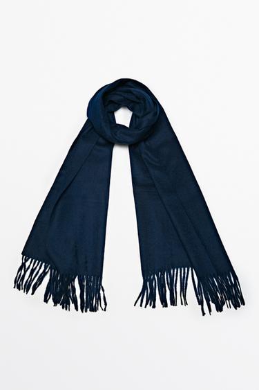 Wool blend scarf with fringing — NAVY BLUE 2