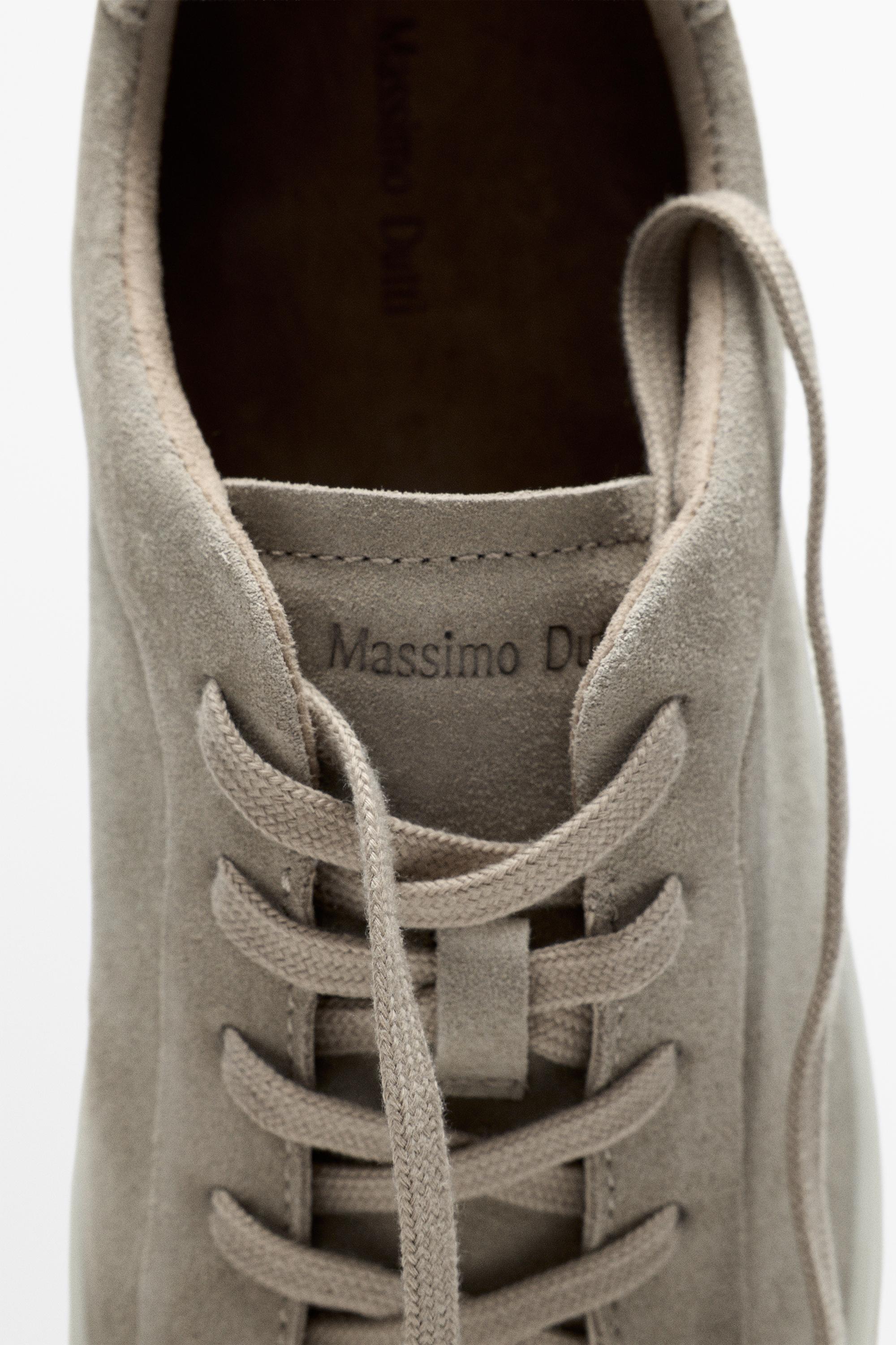 Leather trainers with lug sole — SAND
