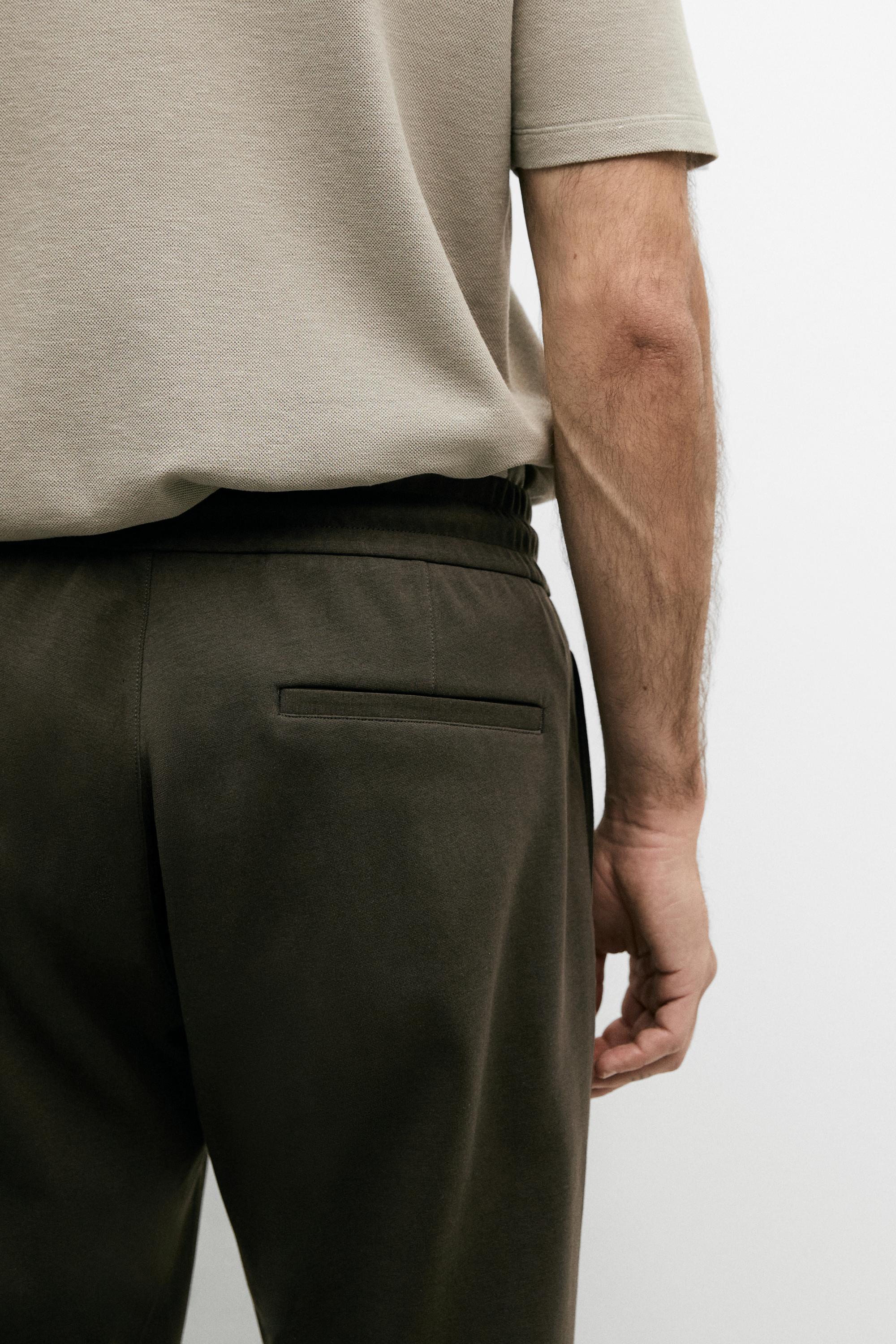 Cotton blend jogger fit trousers — DARK KHAKI