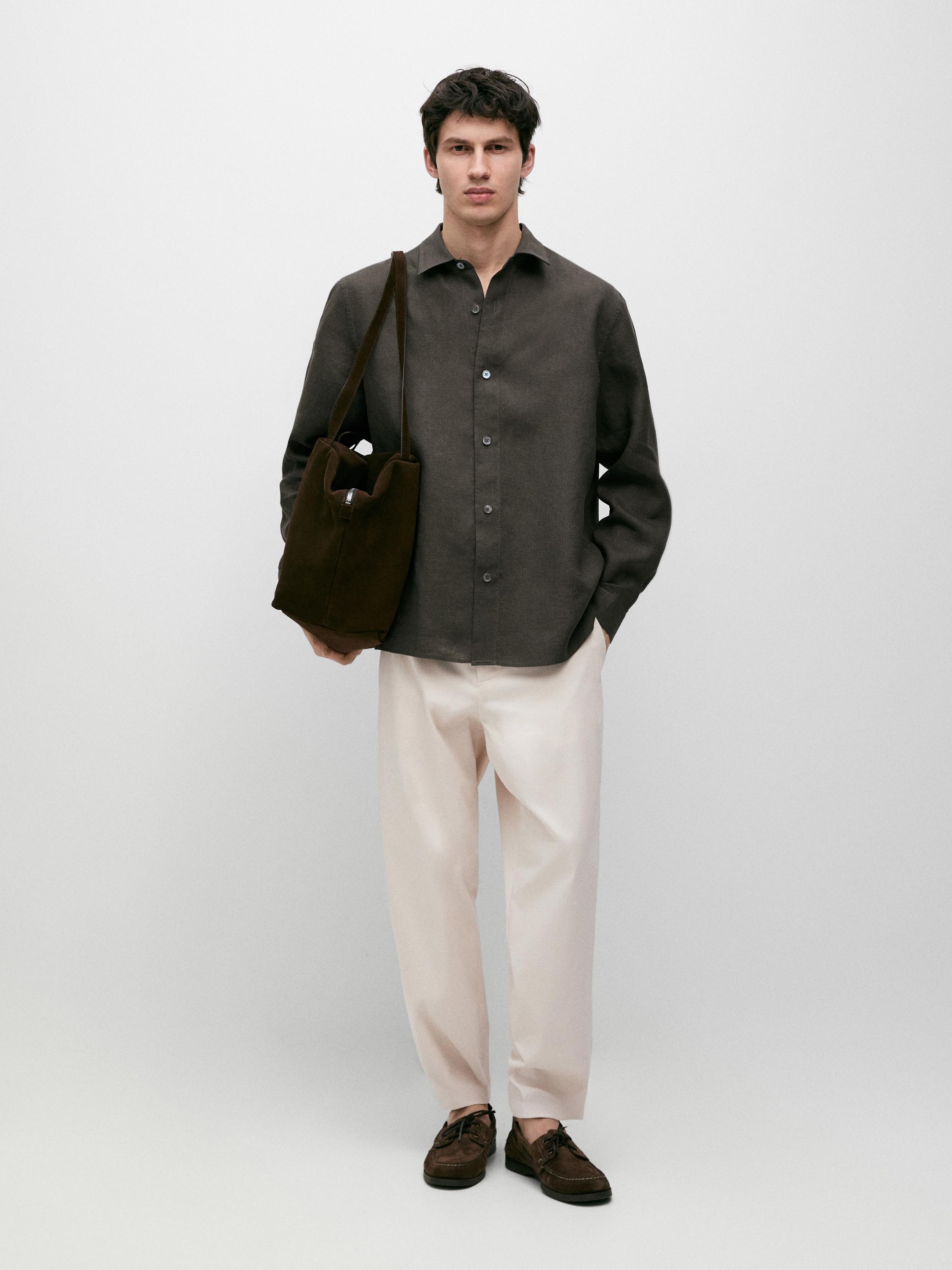 100% linen regular fit shirt — DARK GREEN