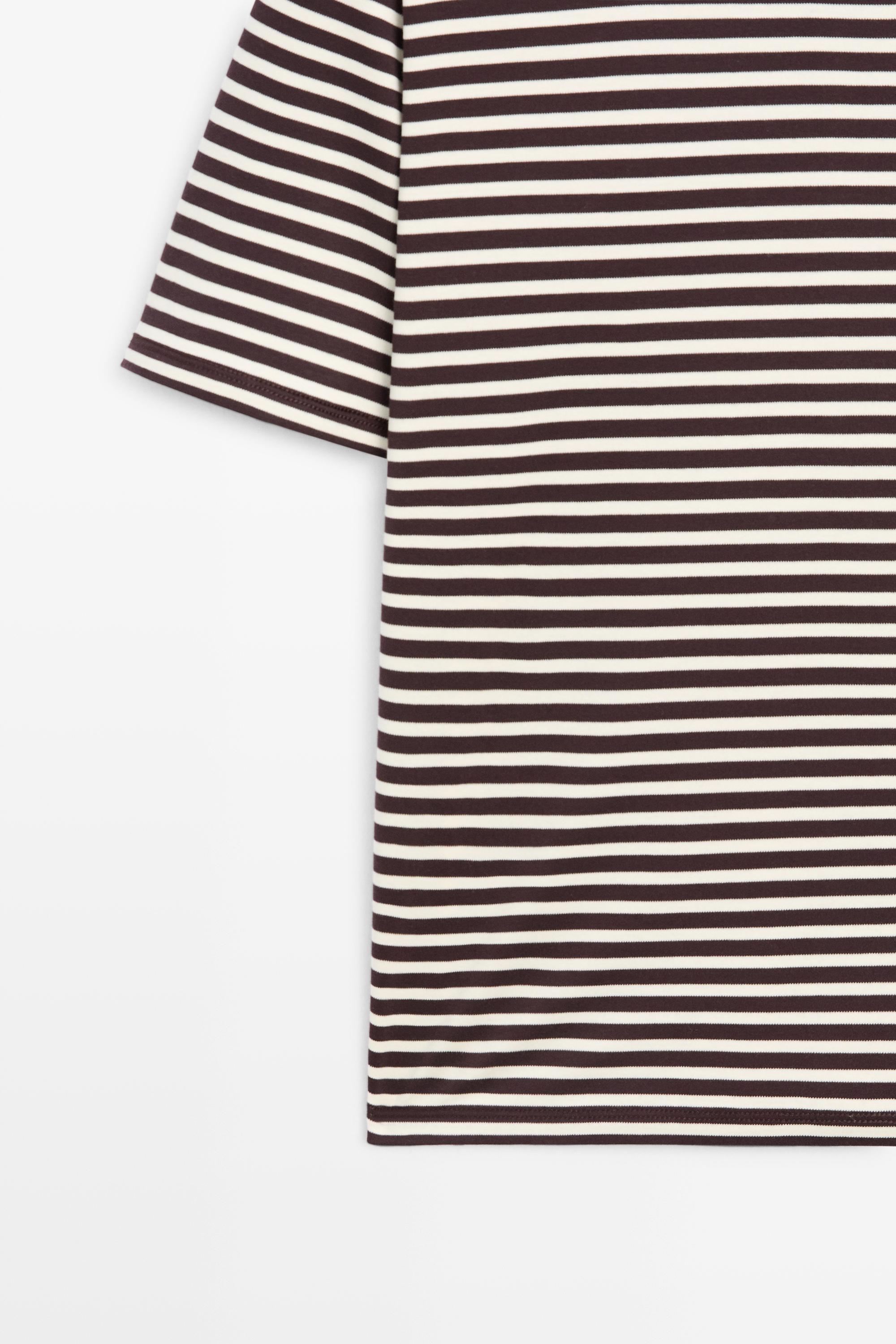 100% cotton striped short sleeve T-shirt — BROWN