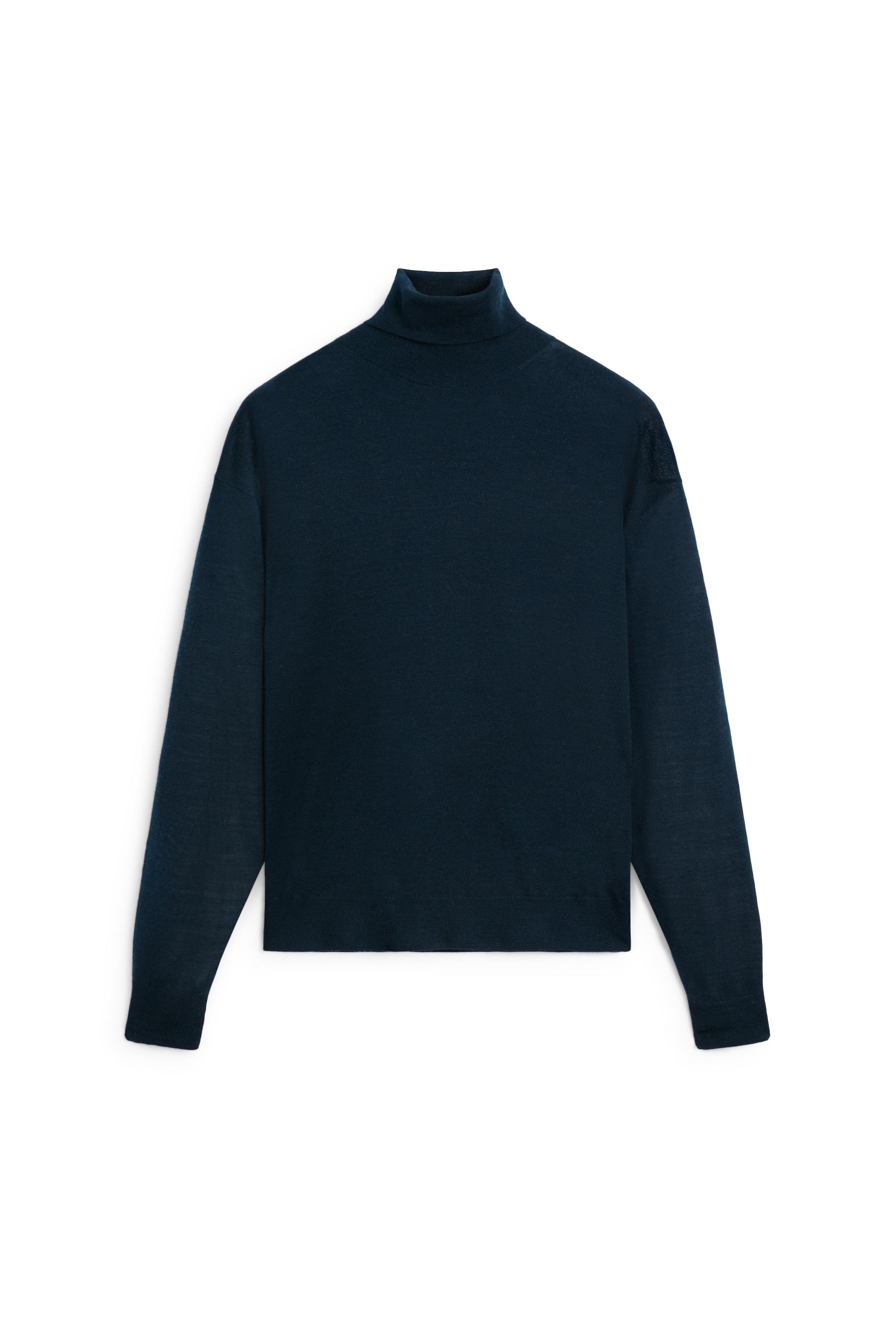 100% wool turtleneck knit sweater — BLUE