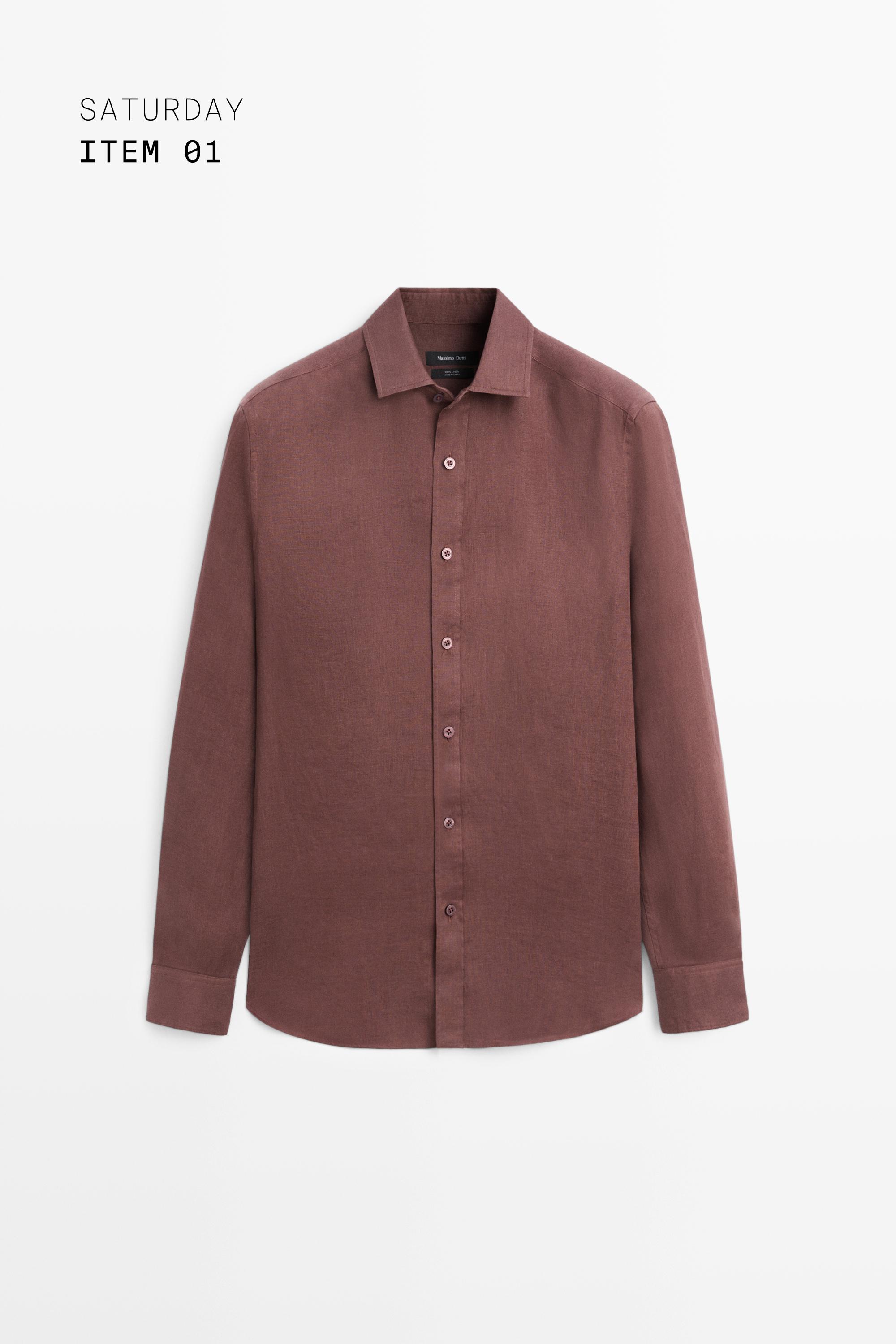 Slim fit 100% linen shirt — DARK MAROON