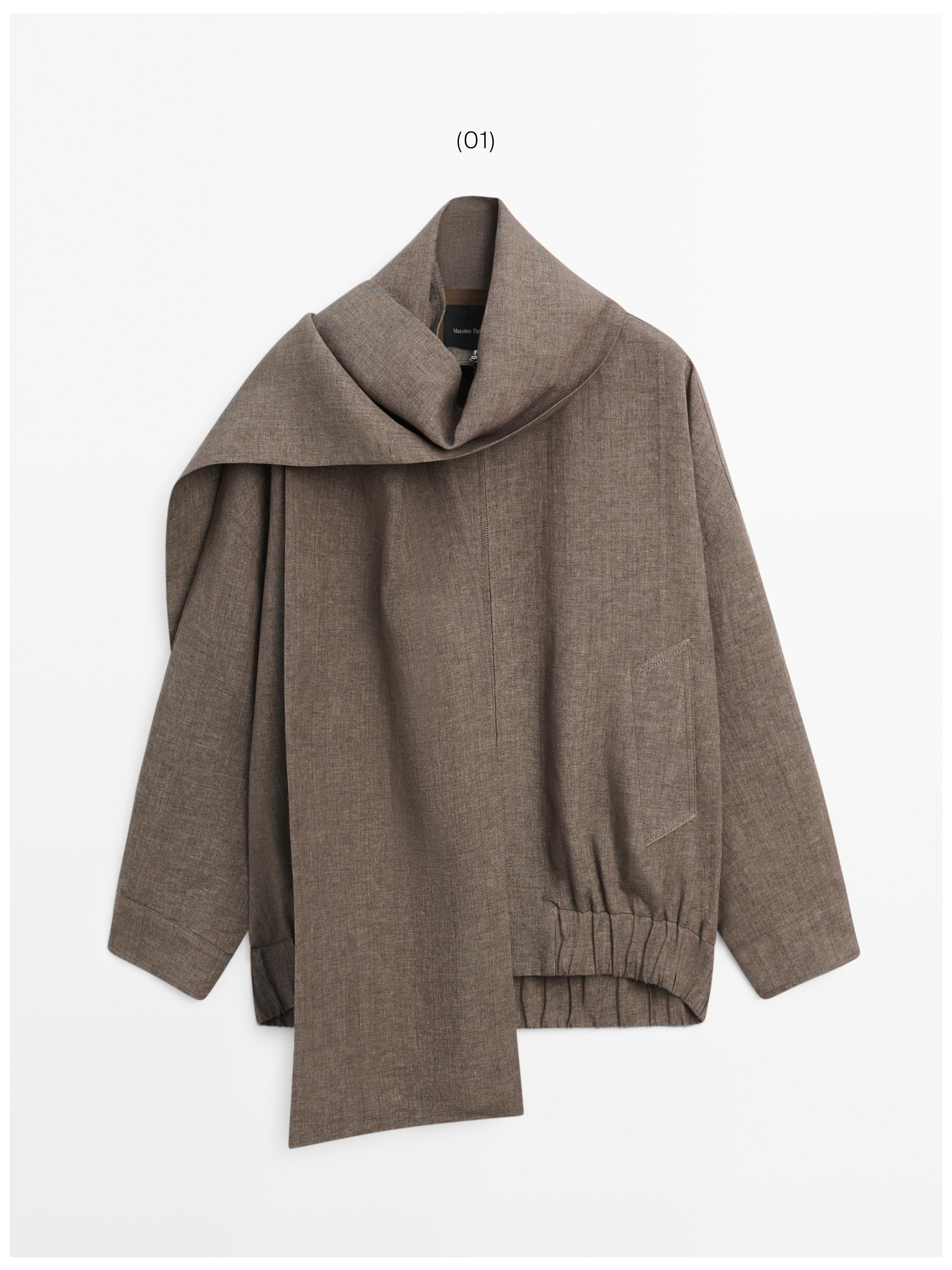 Linen melange bomber jacket with scarf — CAREY