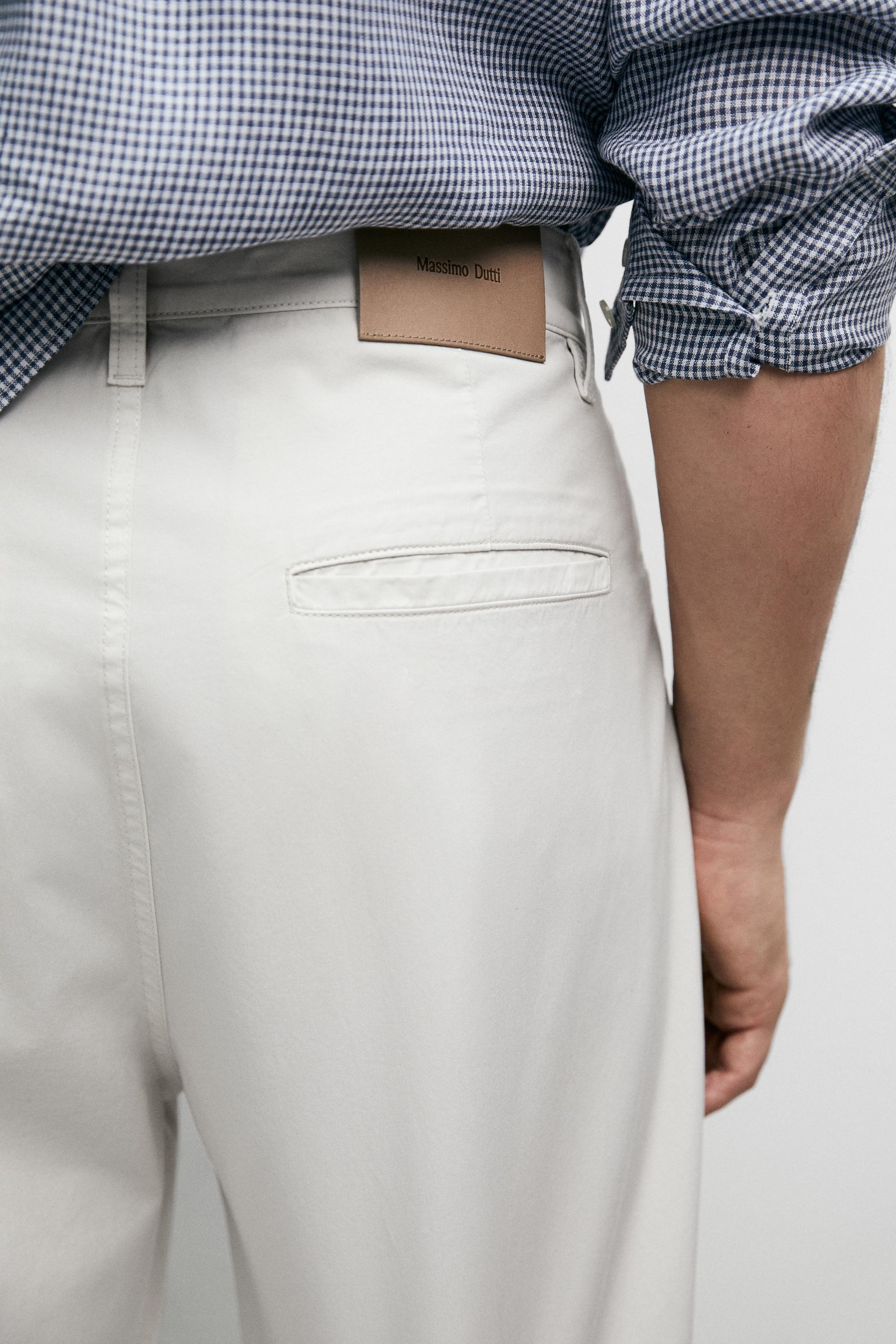 Barrel fit poplin denim-effect pants — STONE