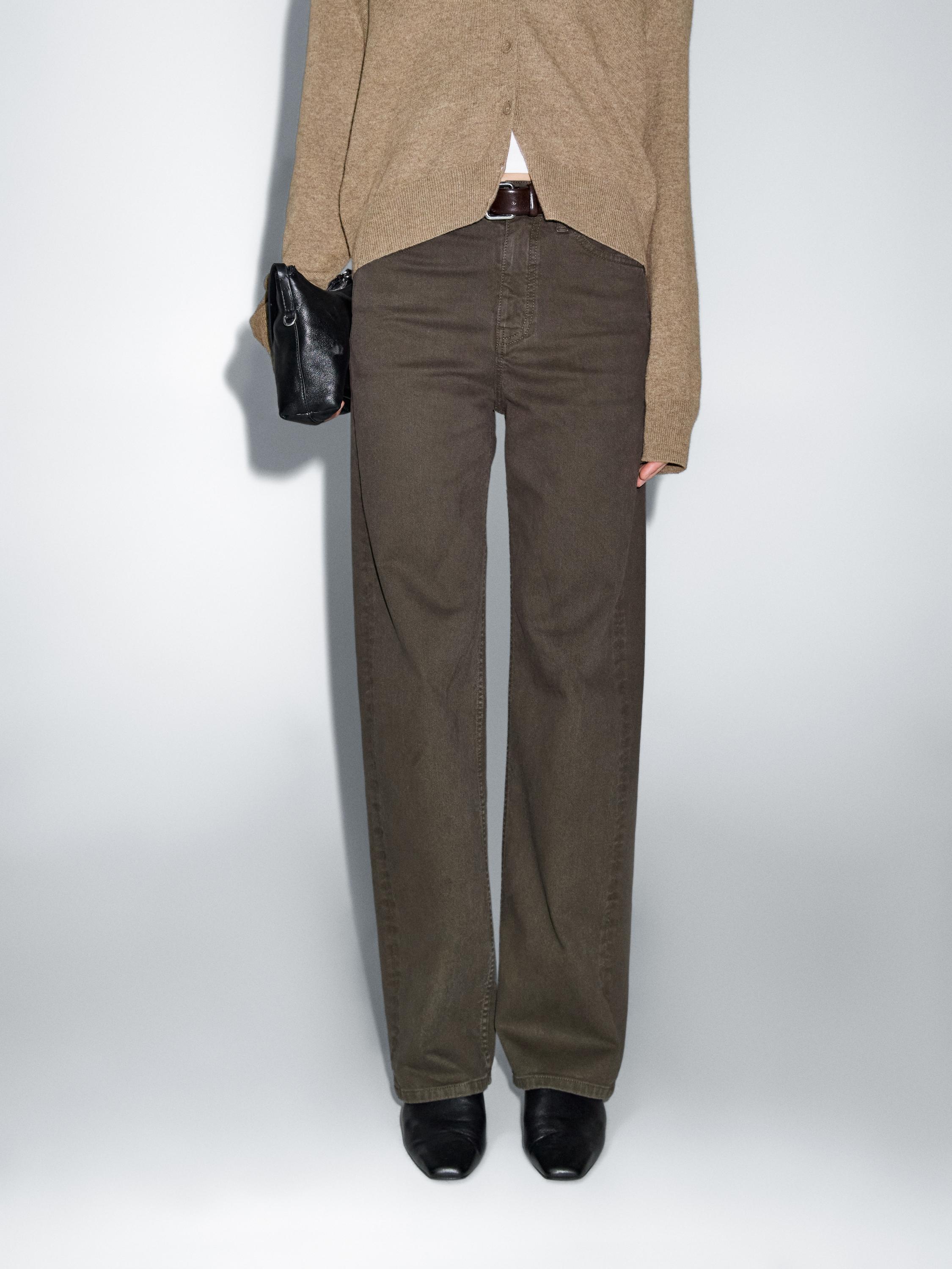 High-waist wide-leg jeans · Dark Khaki, Tobacco Brown · Trousers | Massimo Dutti