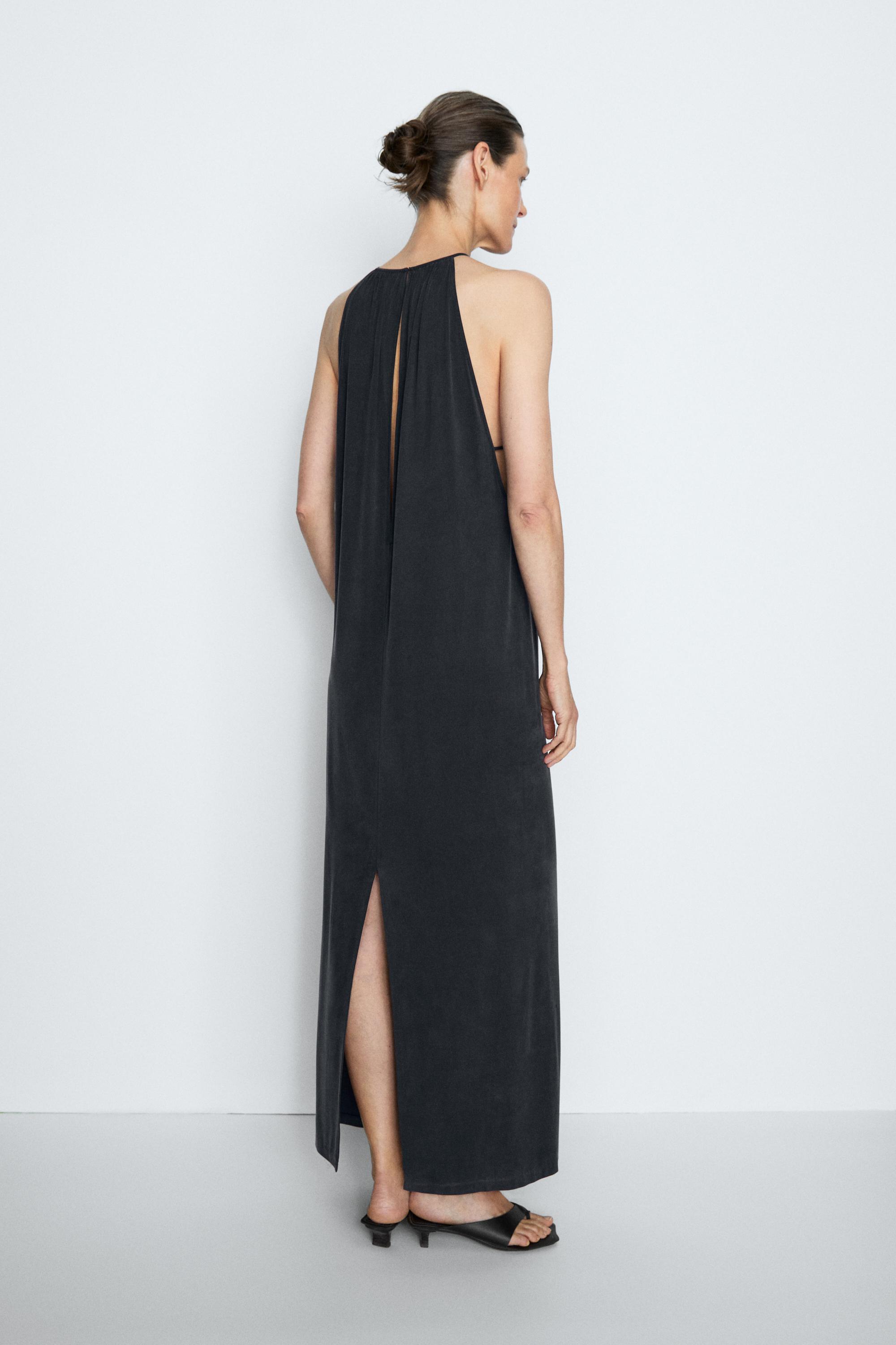 Flowing midi dress with pleats - STUDIO — BLUE