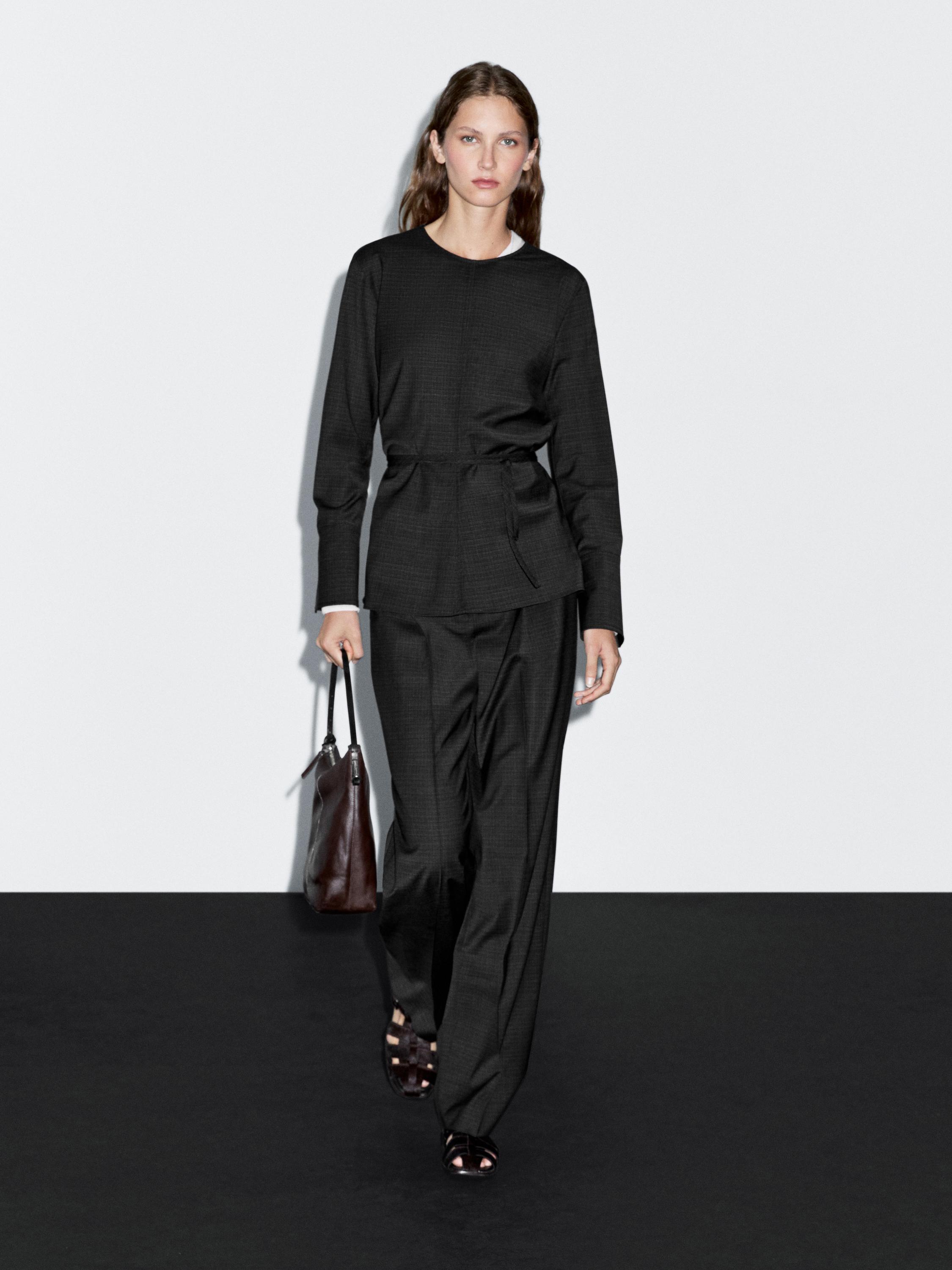 Wool blend blouse with belt