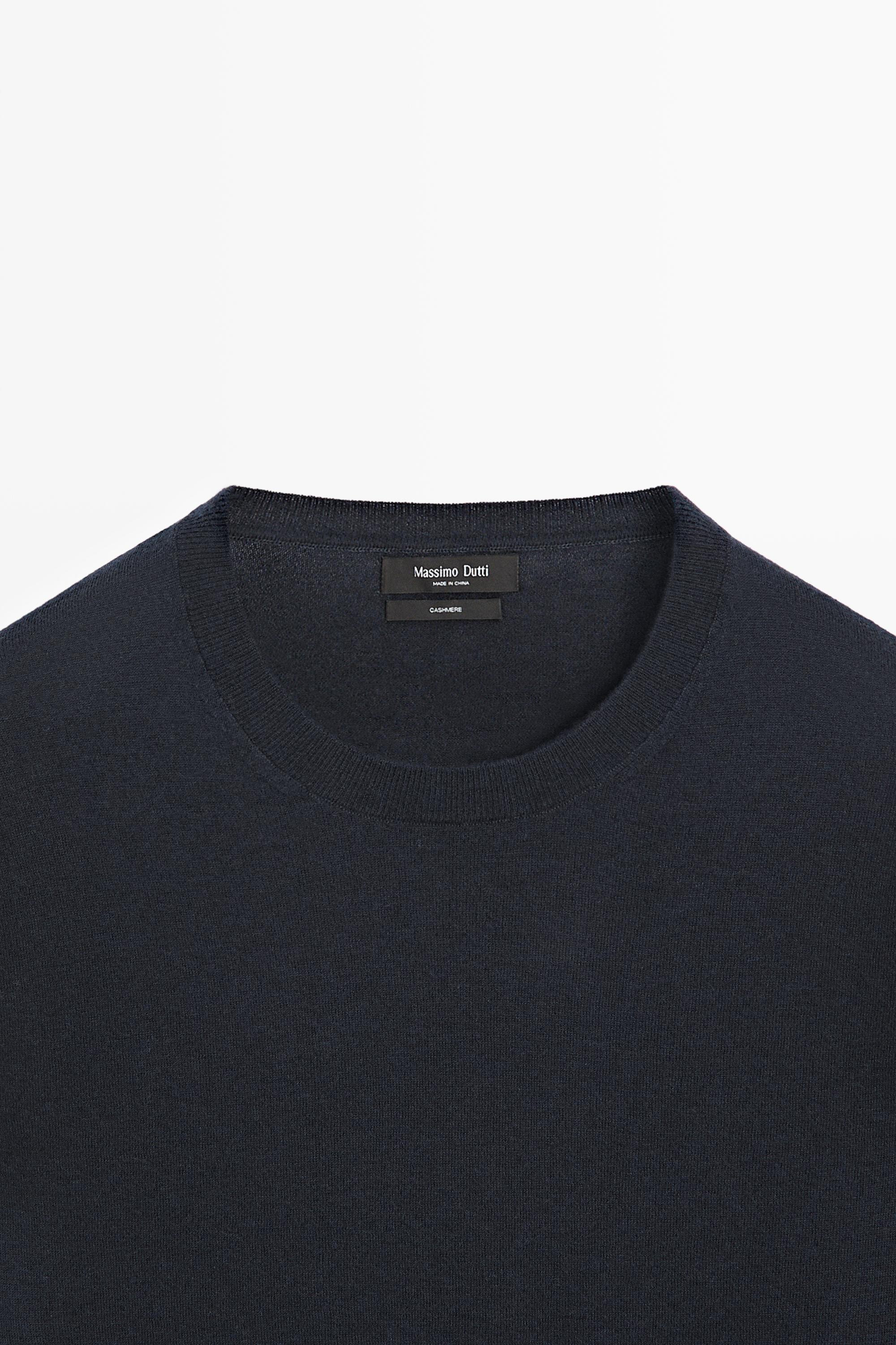 Knit 100% cashmere round neck sweater — NAVY BLUE