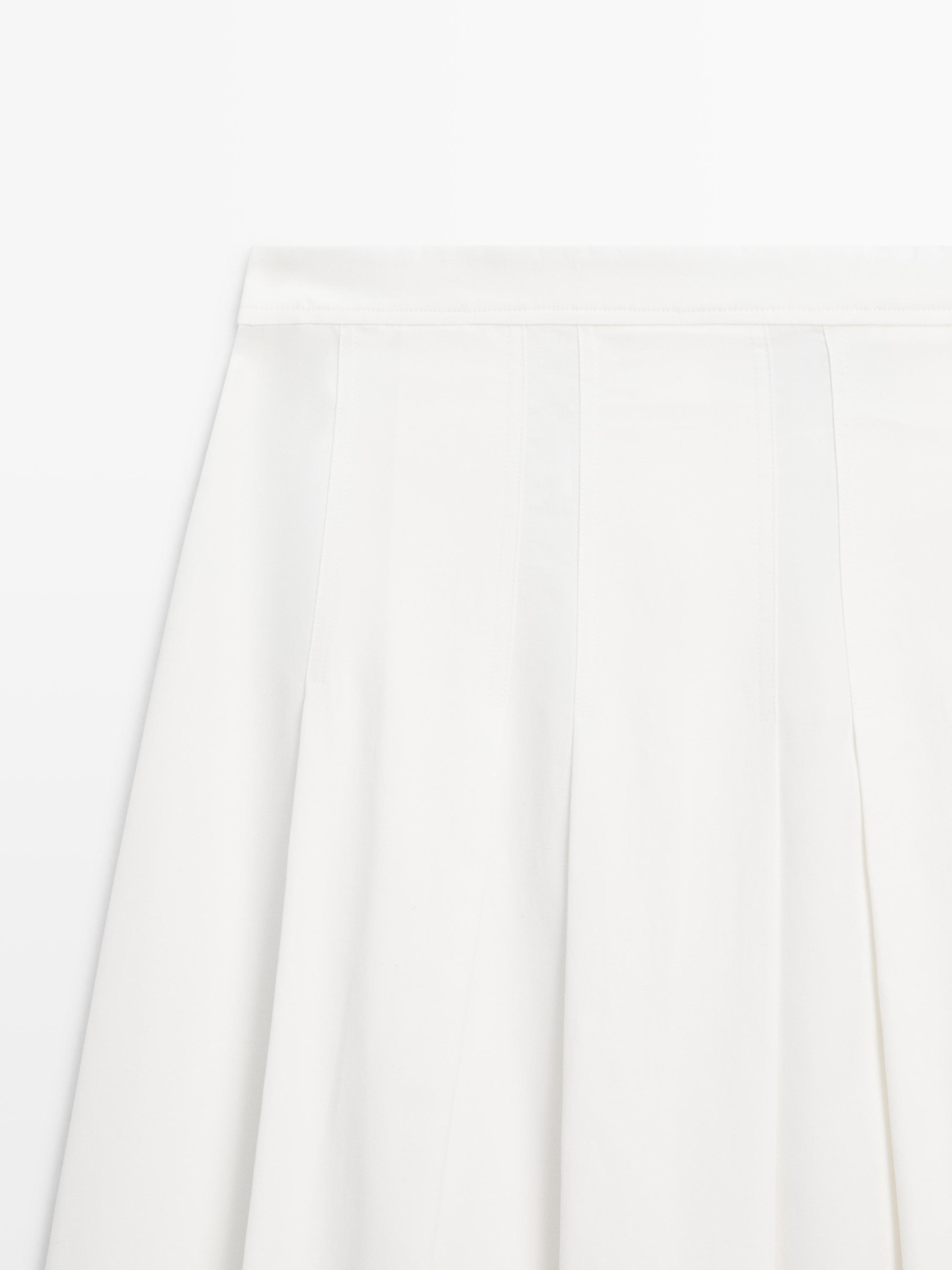 Midi skirt with box pleats — WHITE