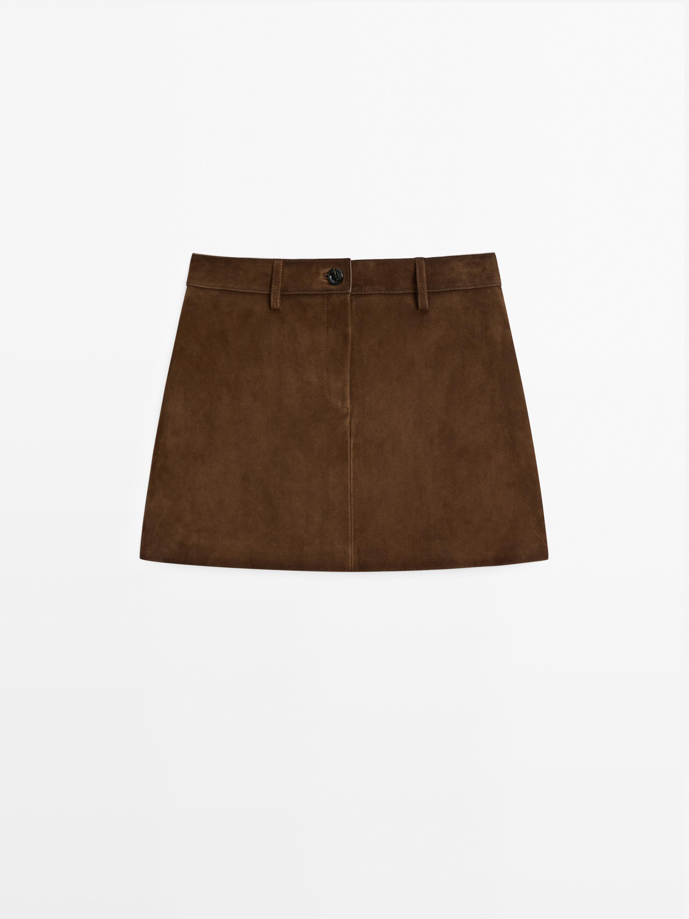 Suede leather mini skirt