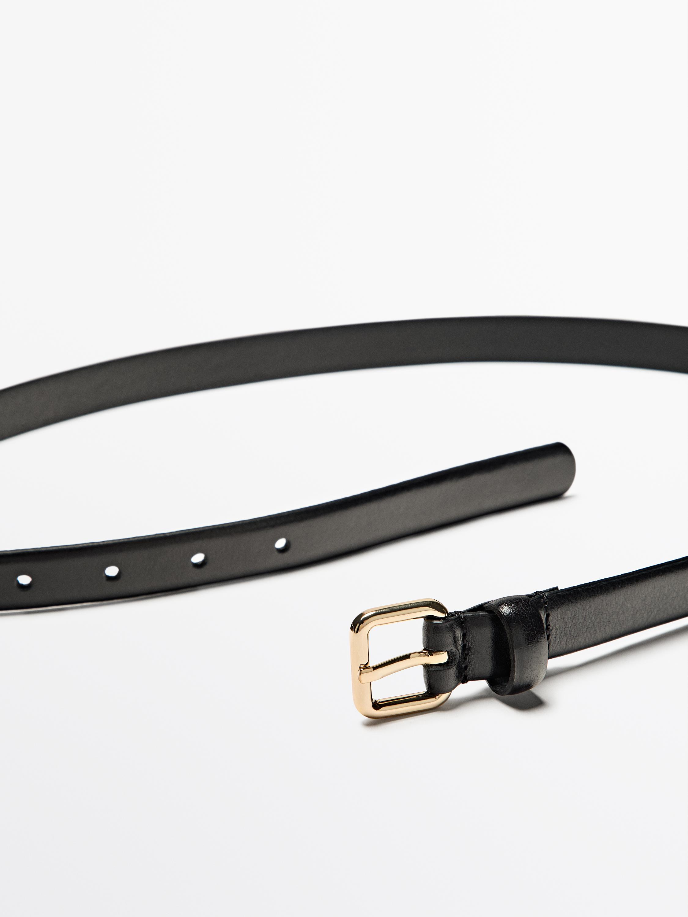 Leather belt with square buckle