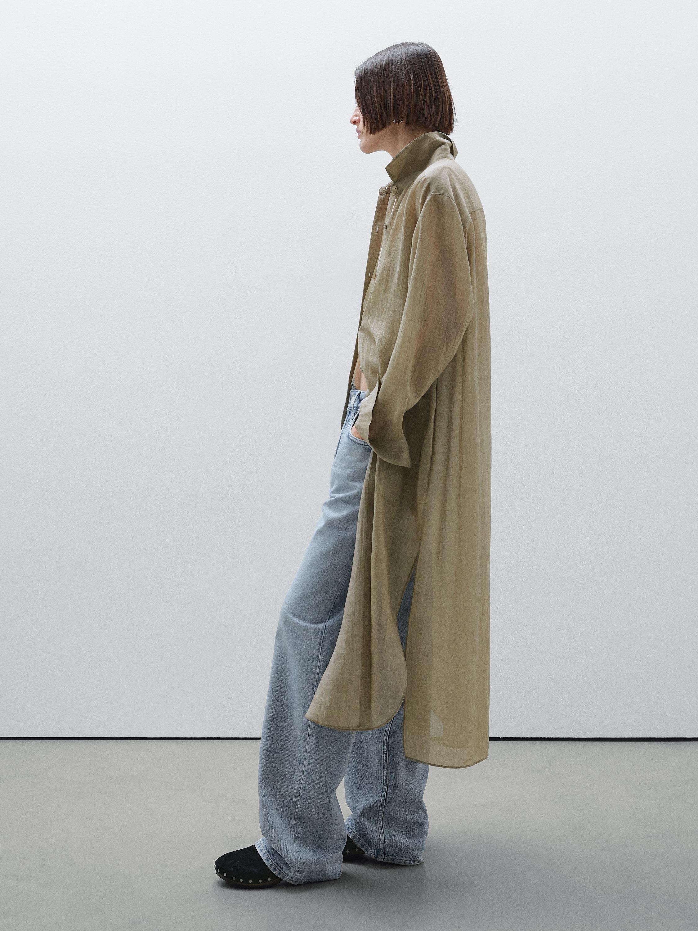 Semi-sheer ramie blend oversize blouse