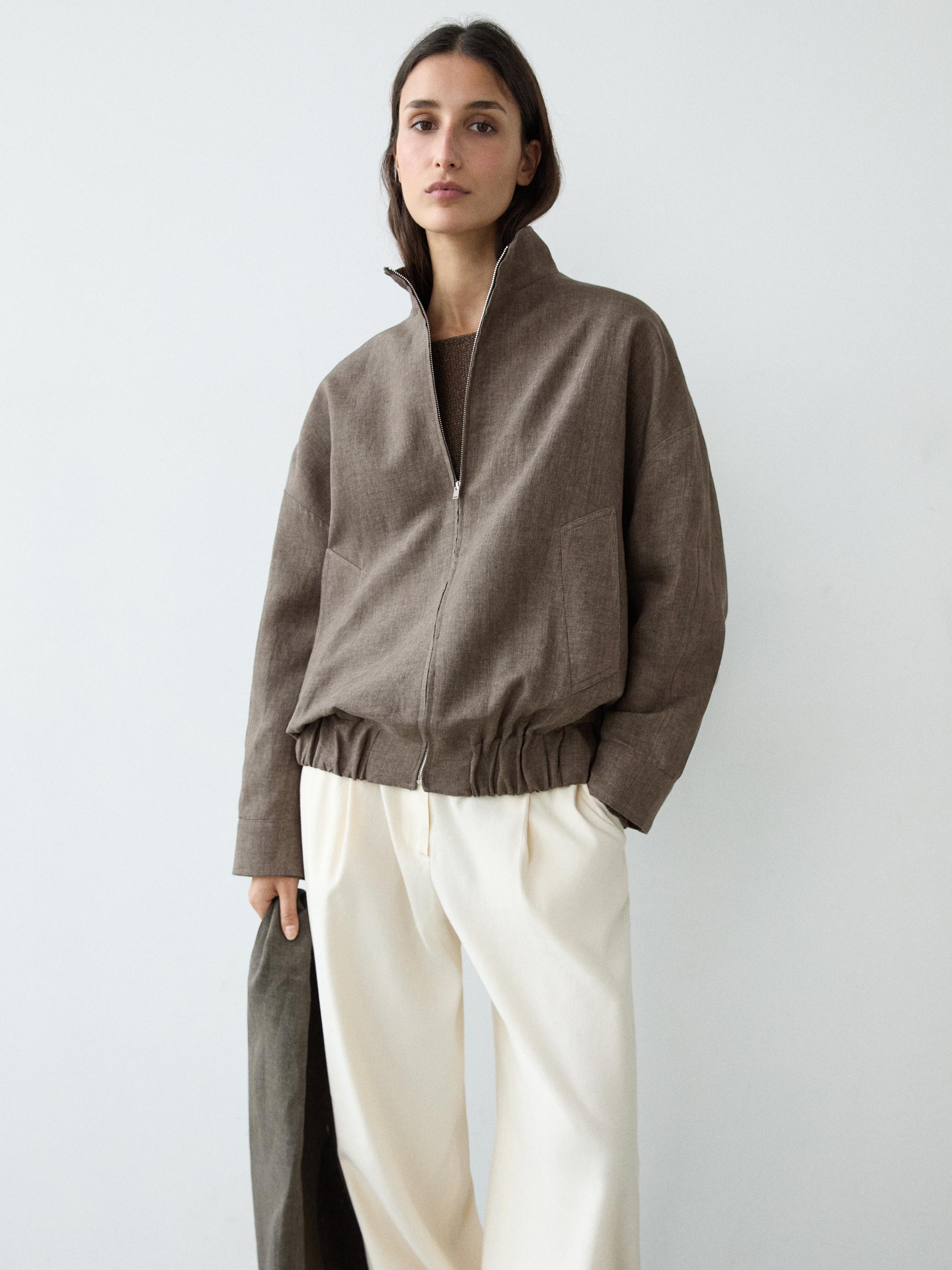 Linen melange bomber jacket with scarf — CAREY