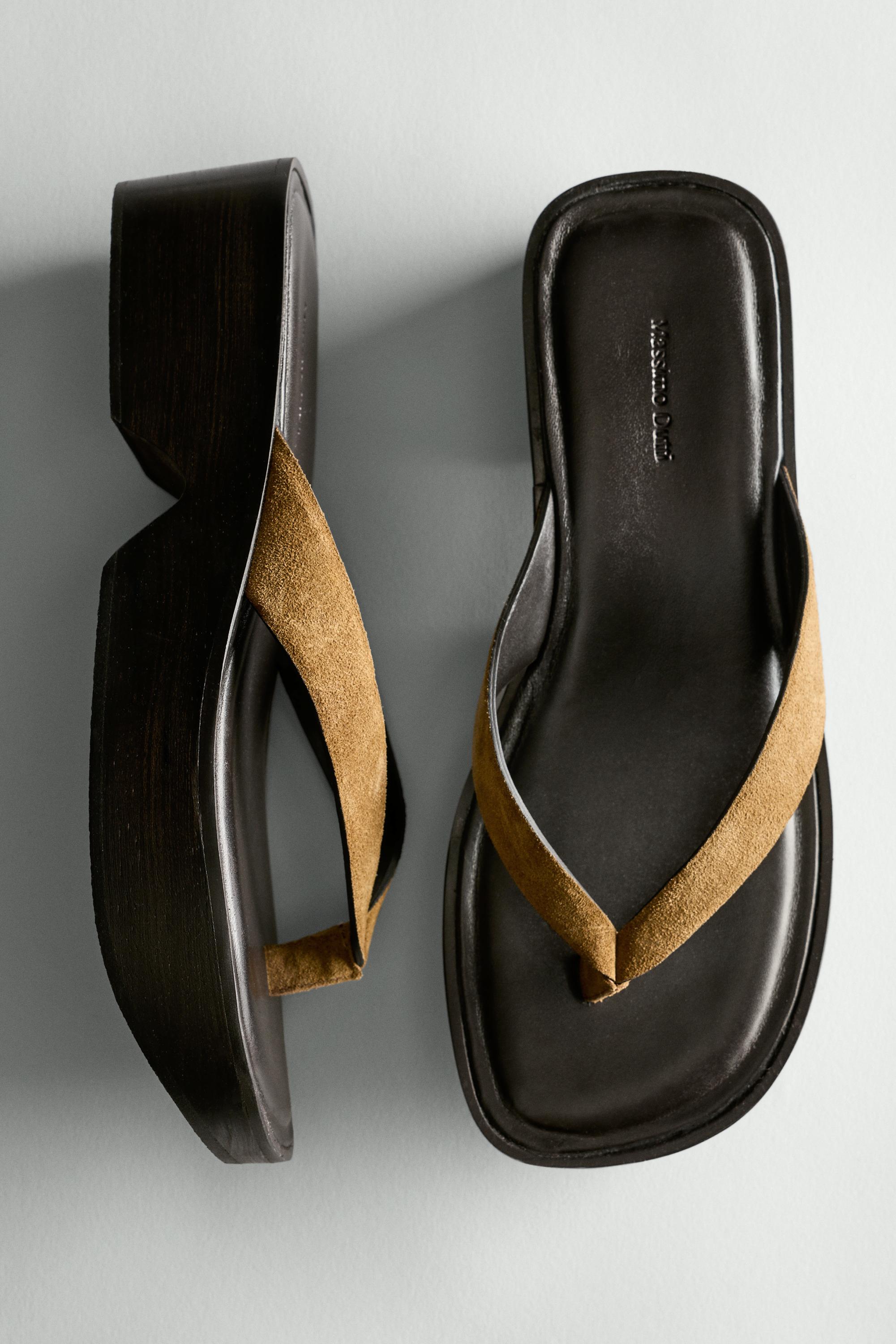 Leather wedge heel sandals — CAMEL