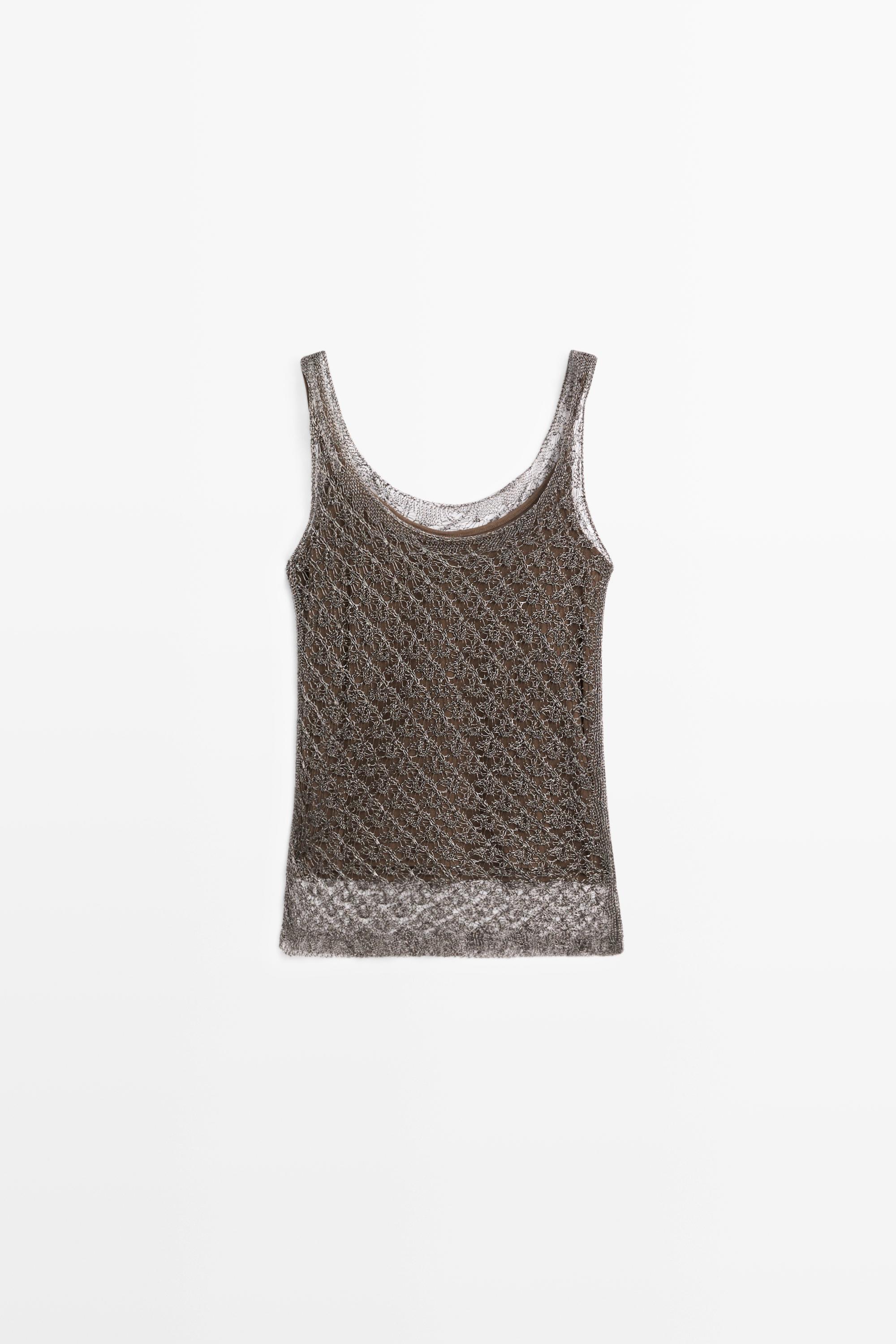 Strappy metallic mesh top — Khaki