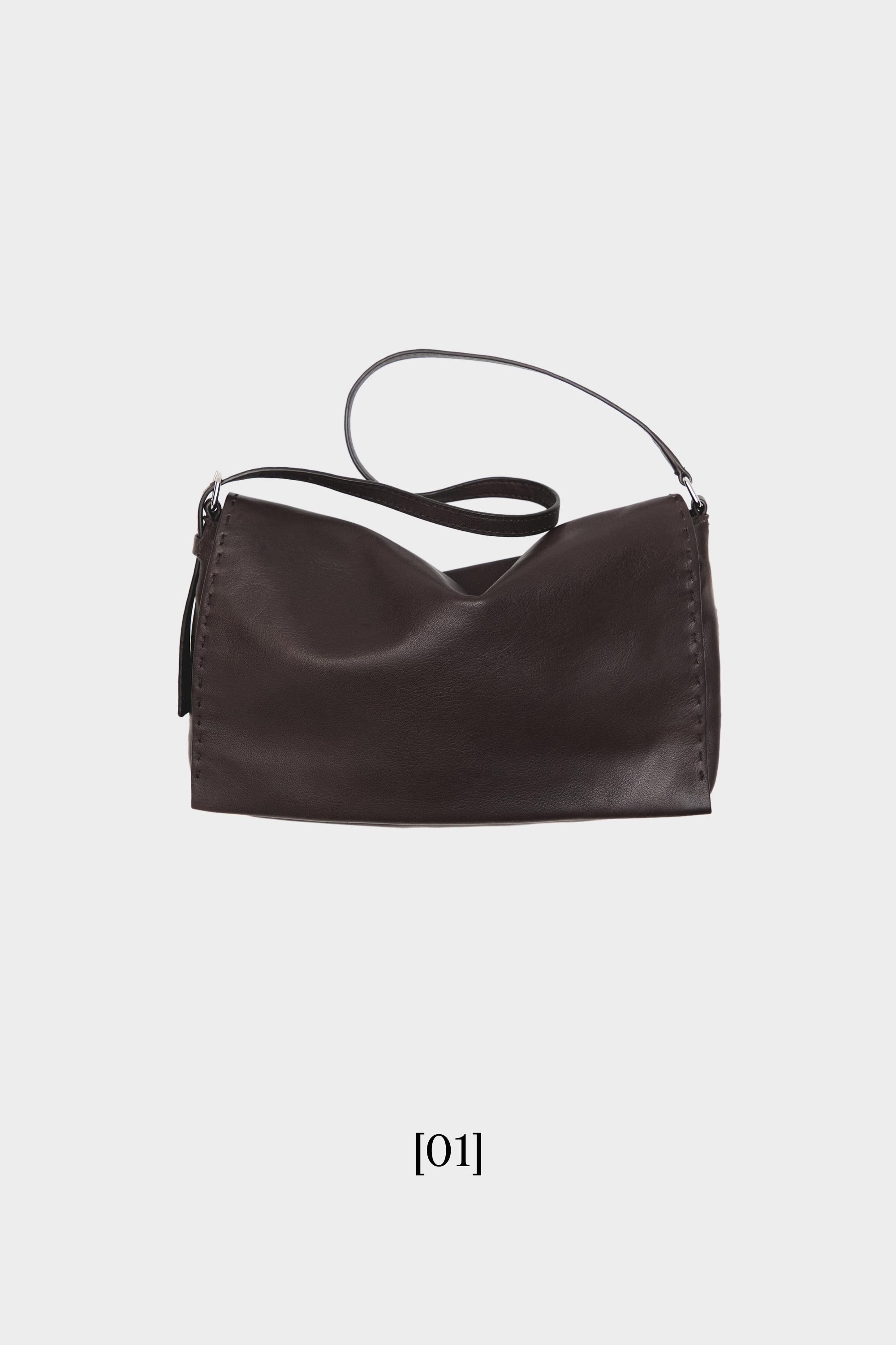 Nappa leather crossbody bag with topstitching — BROWN