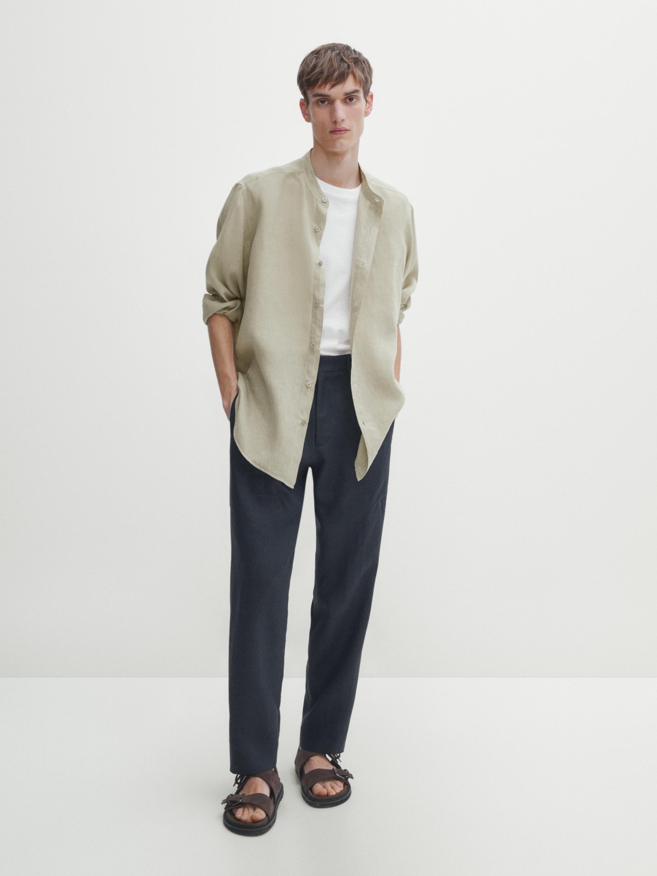 Chemise en lin regular fit à col mao