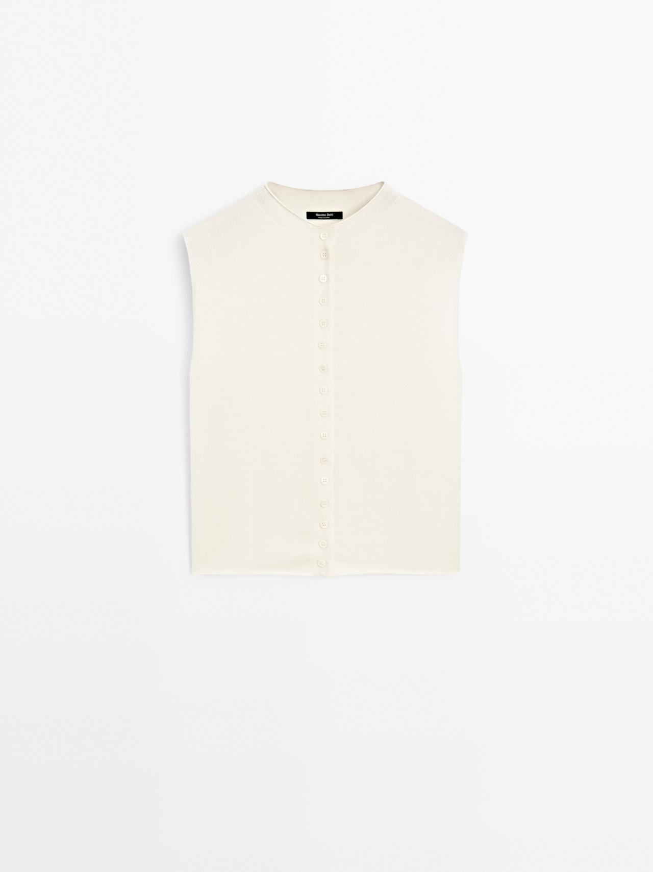 Massimo Dutti - Dame - Kort, Strikket Vest I Uldblanding - Råhvid - S