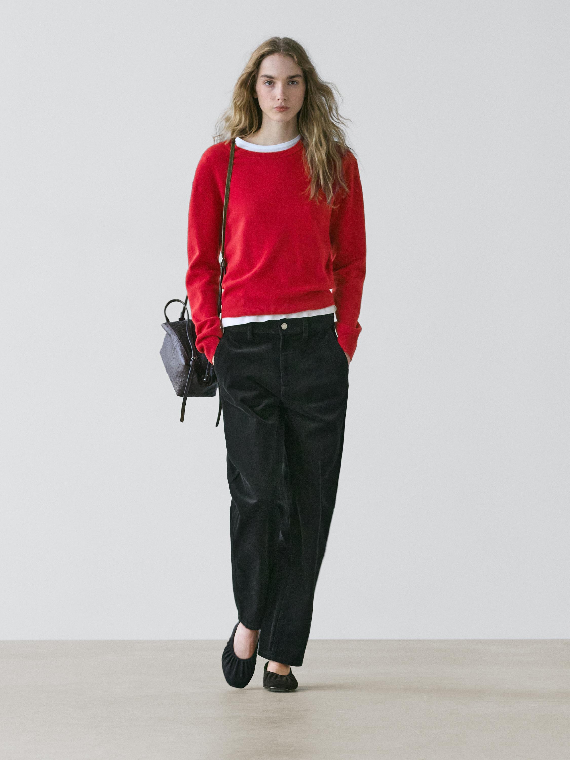 Wool blend crew neck knit sweater