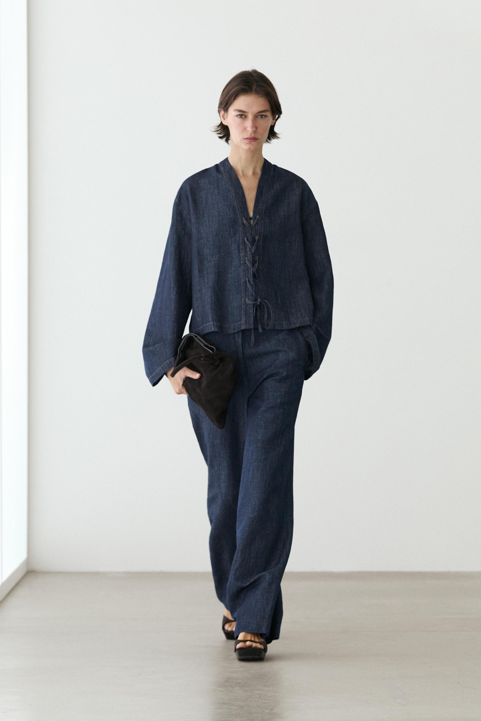 Total look linen blend denim shirt — DARK BLUE