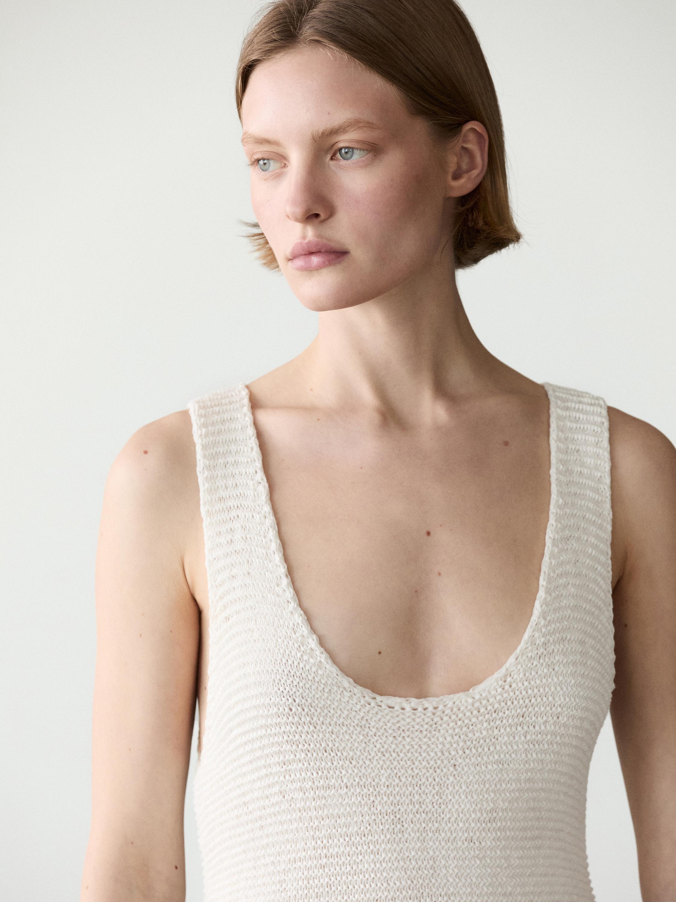 Long matching linen blend dress — PURE WHITE
