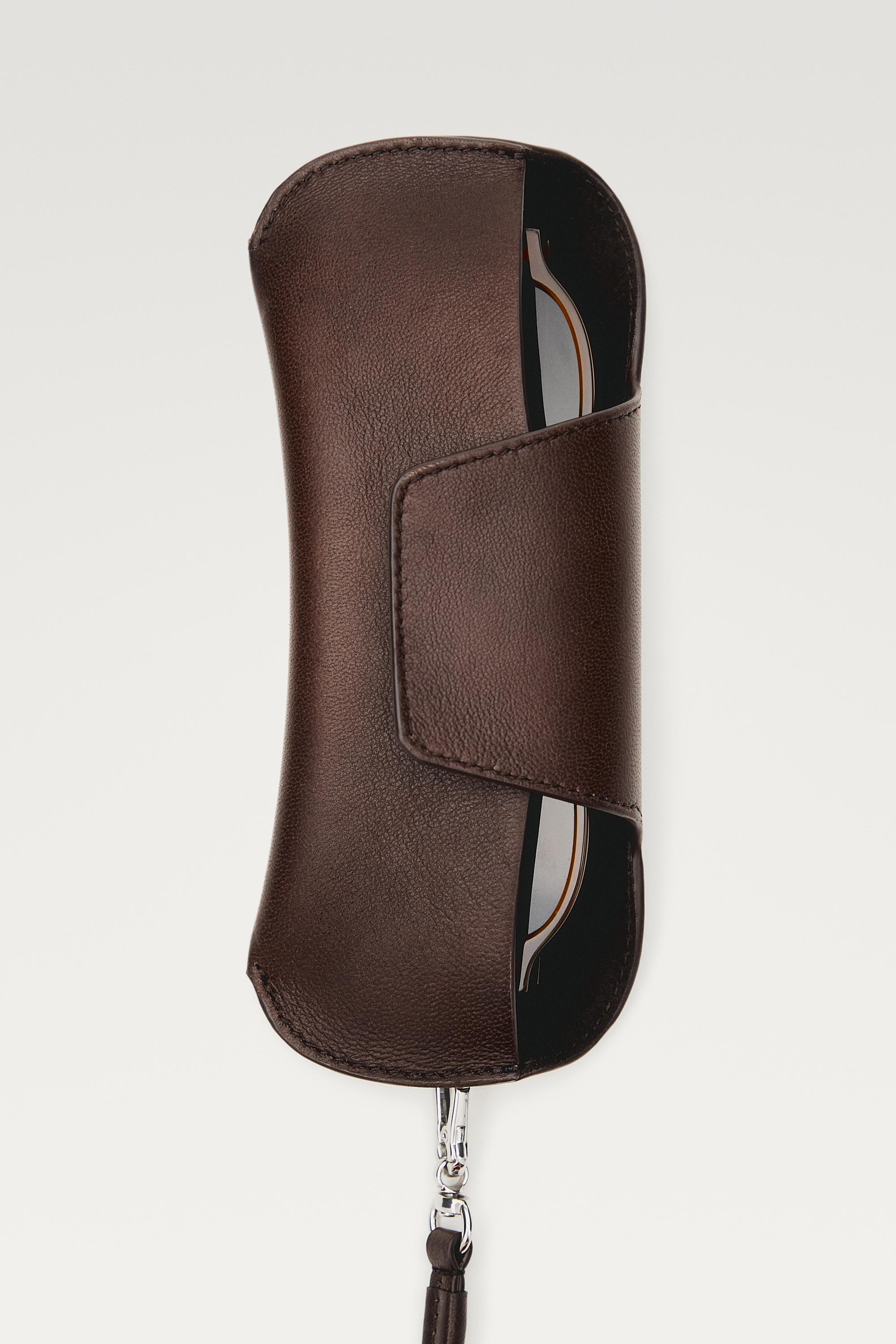 Nappa leather sunglasses case — BROWN