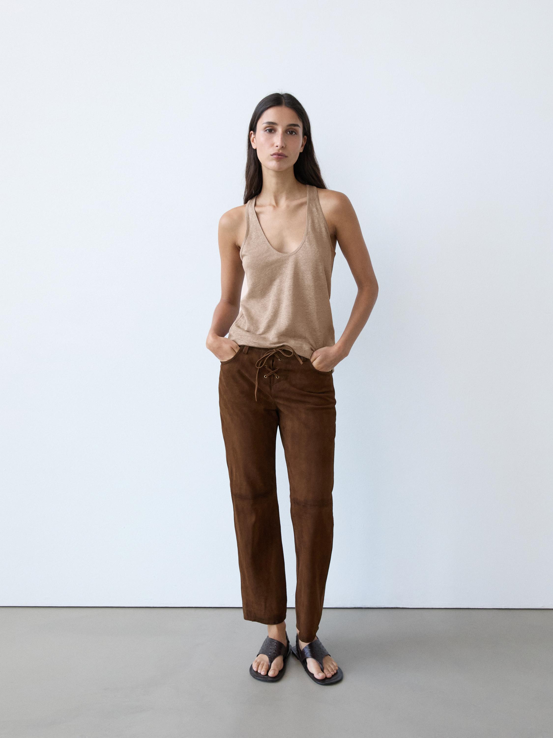 100% linen strappy top — STONE