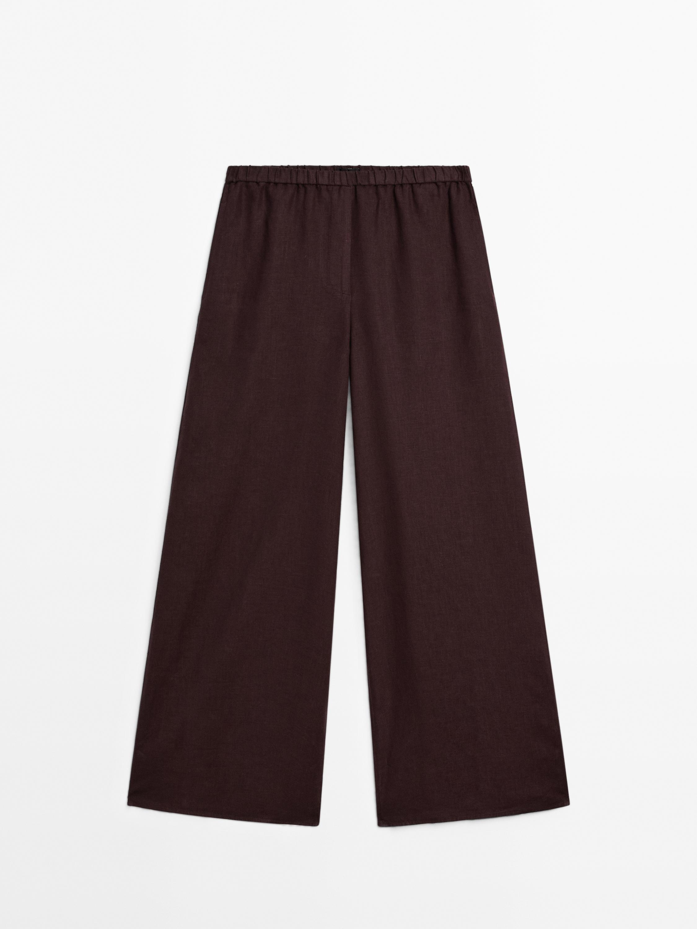 Straight linnen broek met elastische tailleband