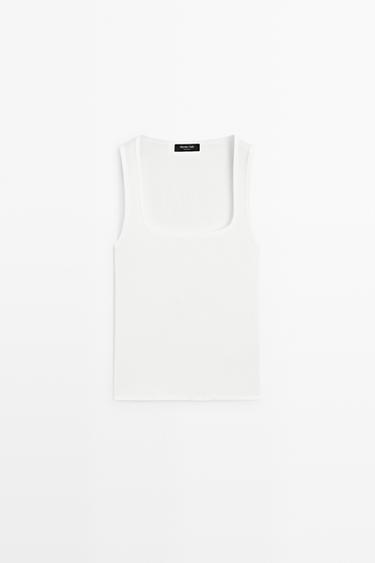 Cotton blend square neck top — Off white 2