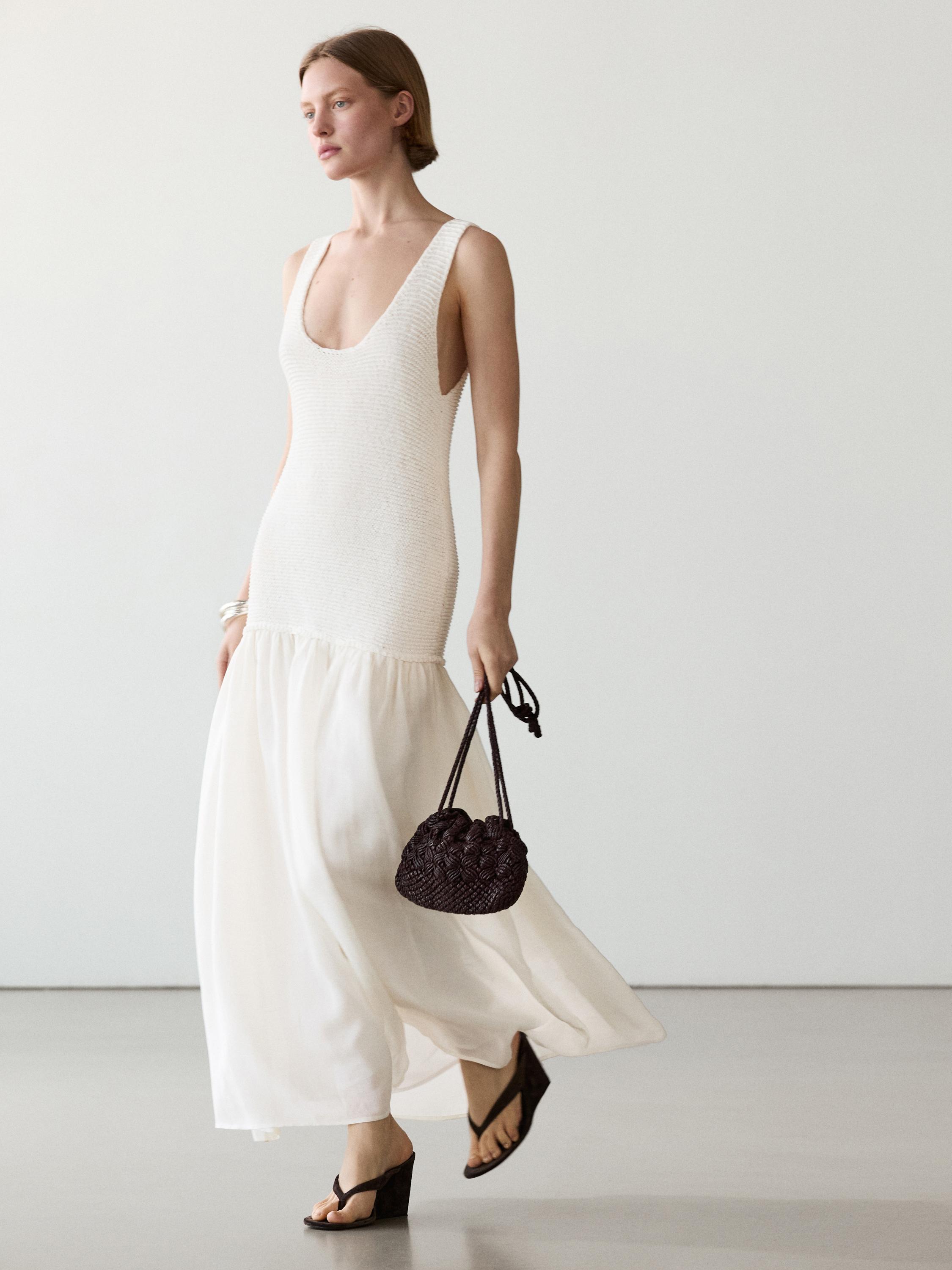 Long matching linen blend dress — PURE WHITE
